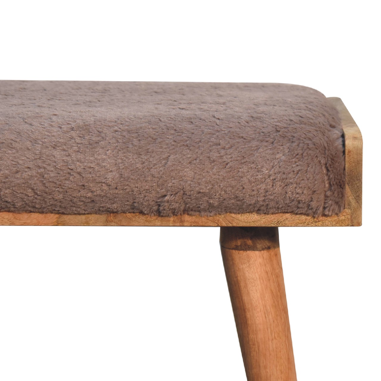 Artisan - Style Footstool in Mocha, Faux Fur