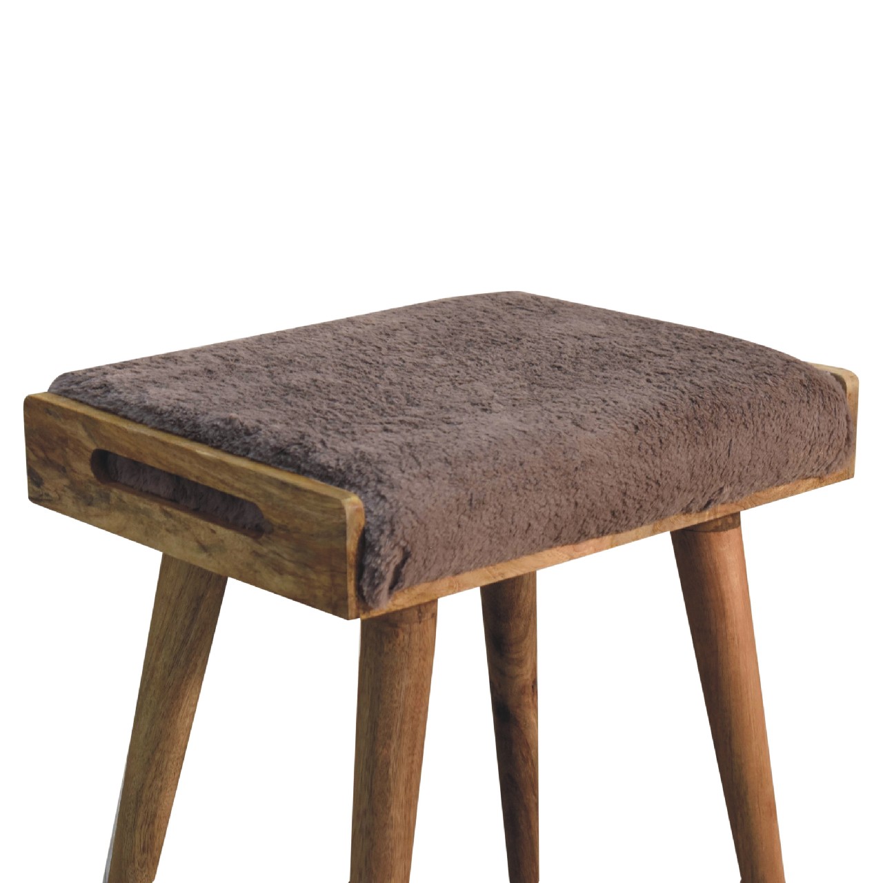 Artisan - Style Footstool in Mocha, Faux Fur