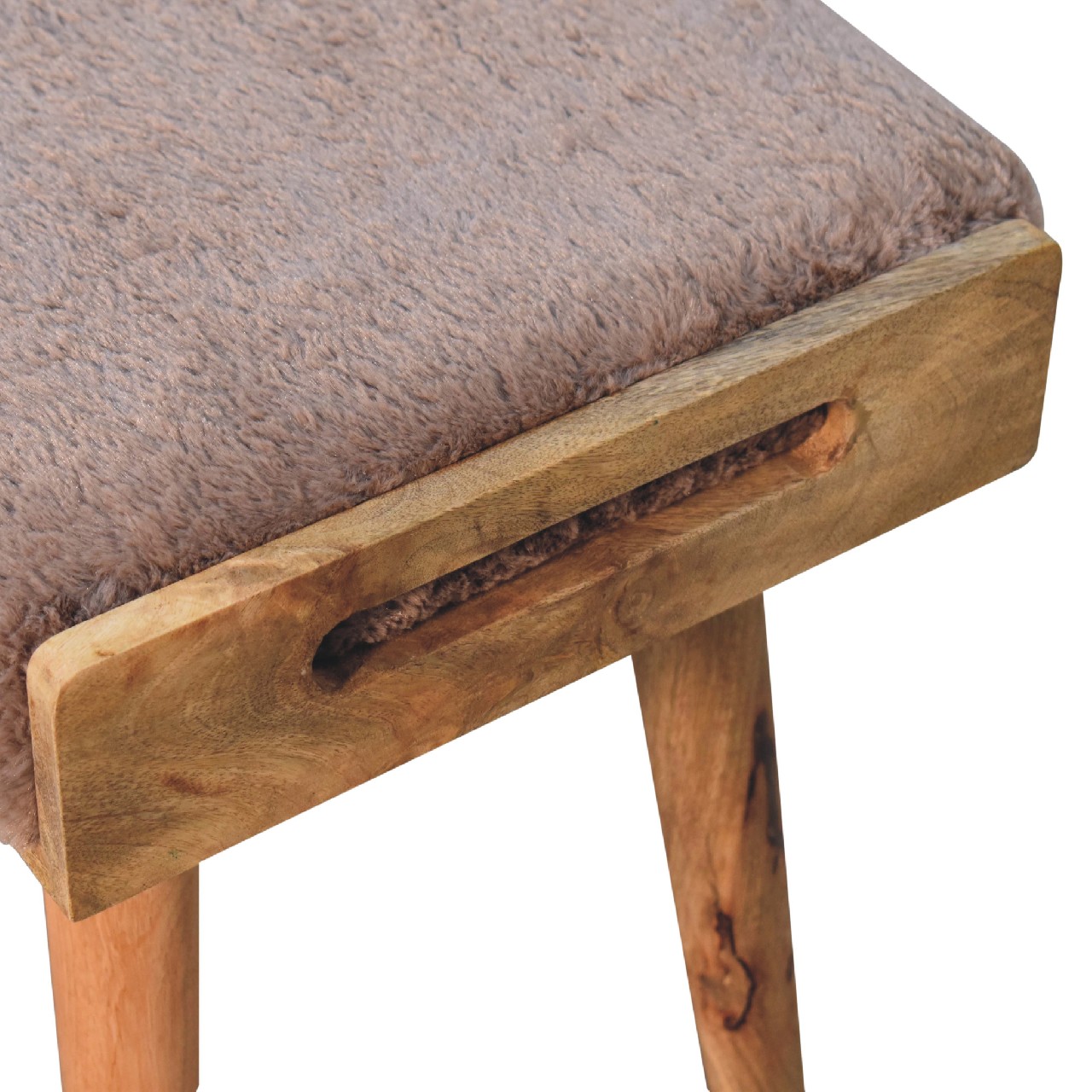 Artisan - Style Footstool in Mocha, Faux Fur