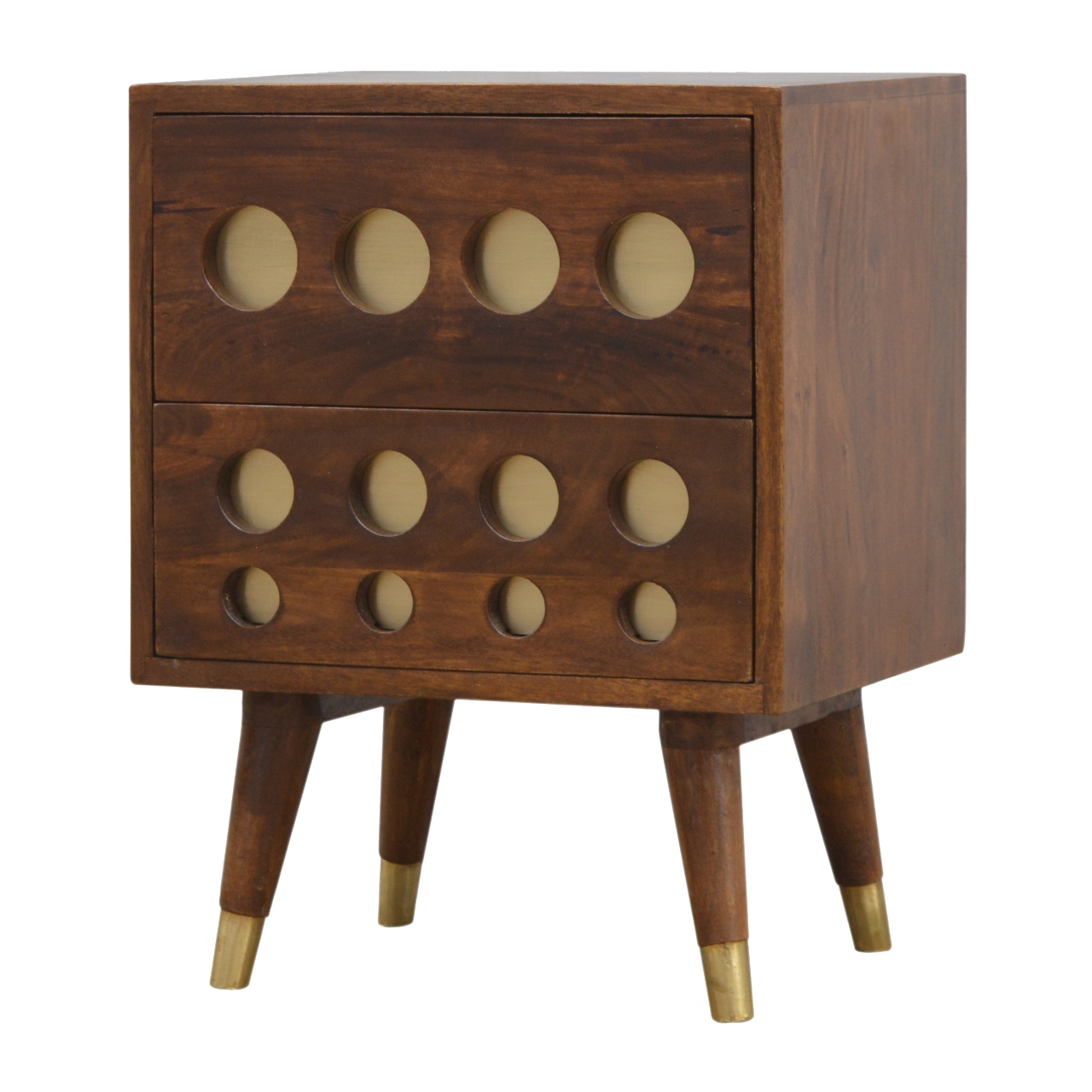 Artisan - Cut-Out Nightstand with 2 Drawers in Chestnut, Brass