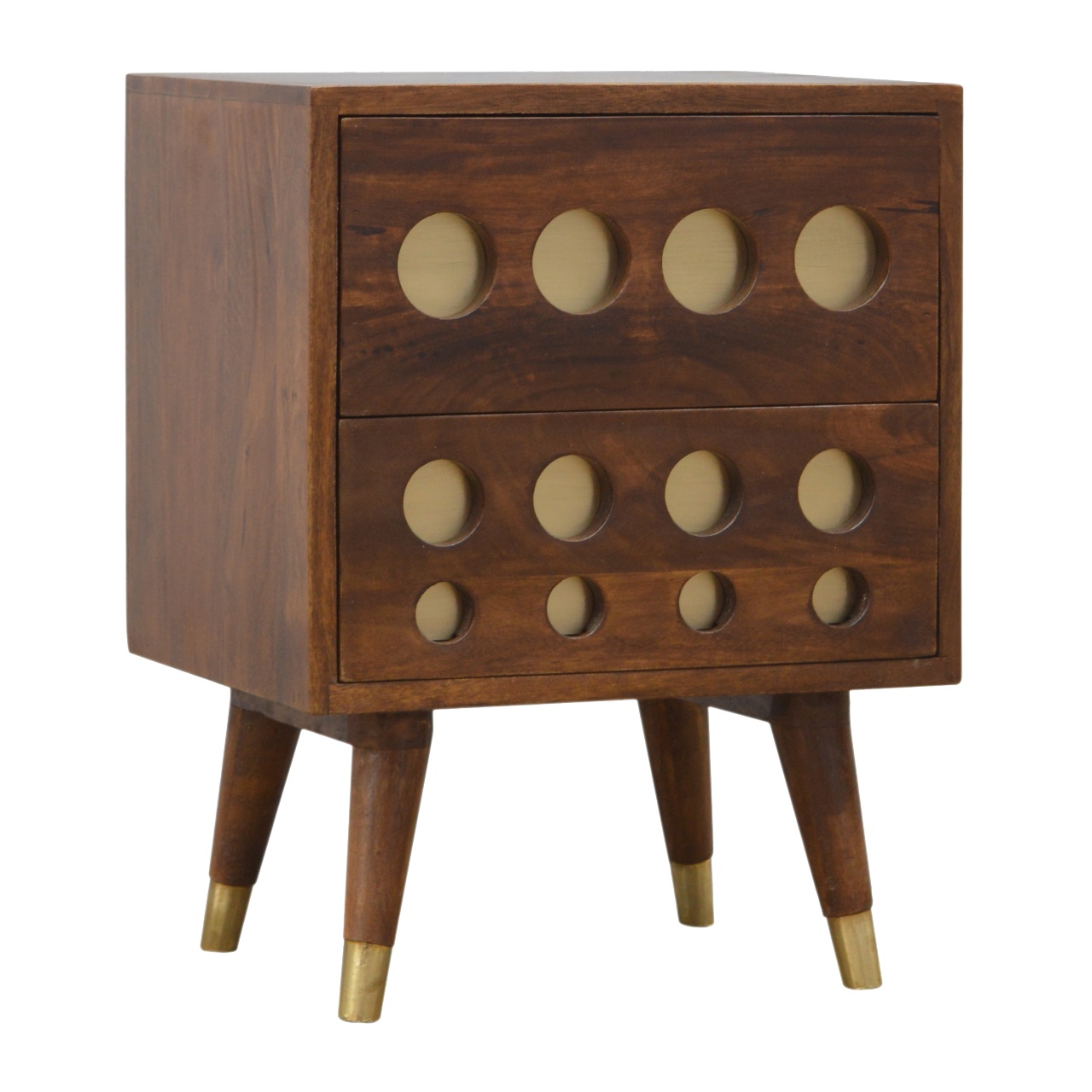 Artisan - Cut-Out Nightstand with 2 Drawers in Chestnut, Brass