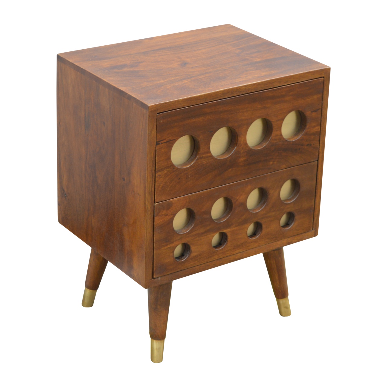 Artisan - Cut-Out Nightstand with 2 Drawers in Chestnut, Brass