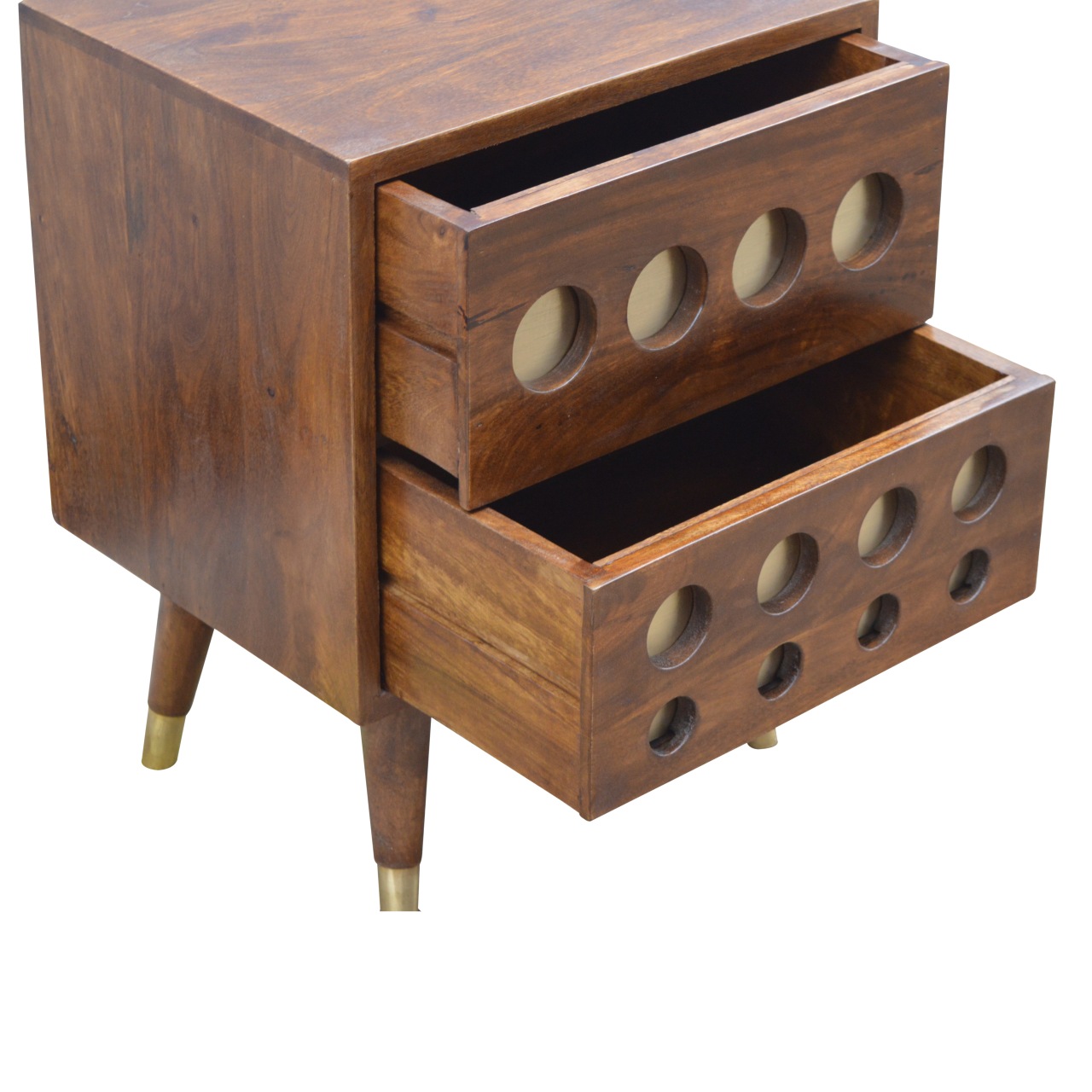 Artisan - Cut-Out Nightstand with 2 Drawers in Chestnut, Brass