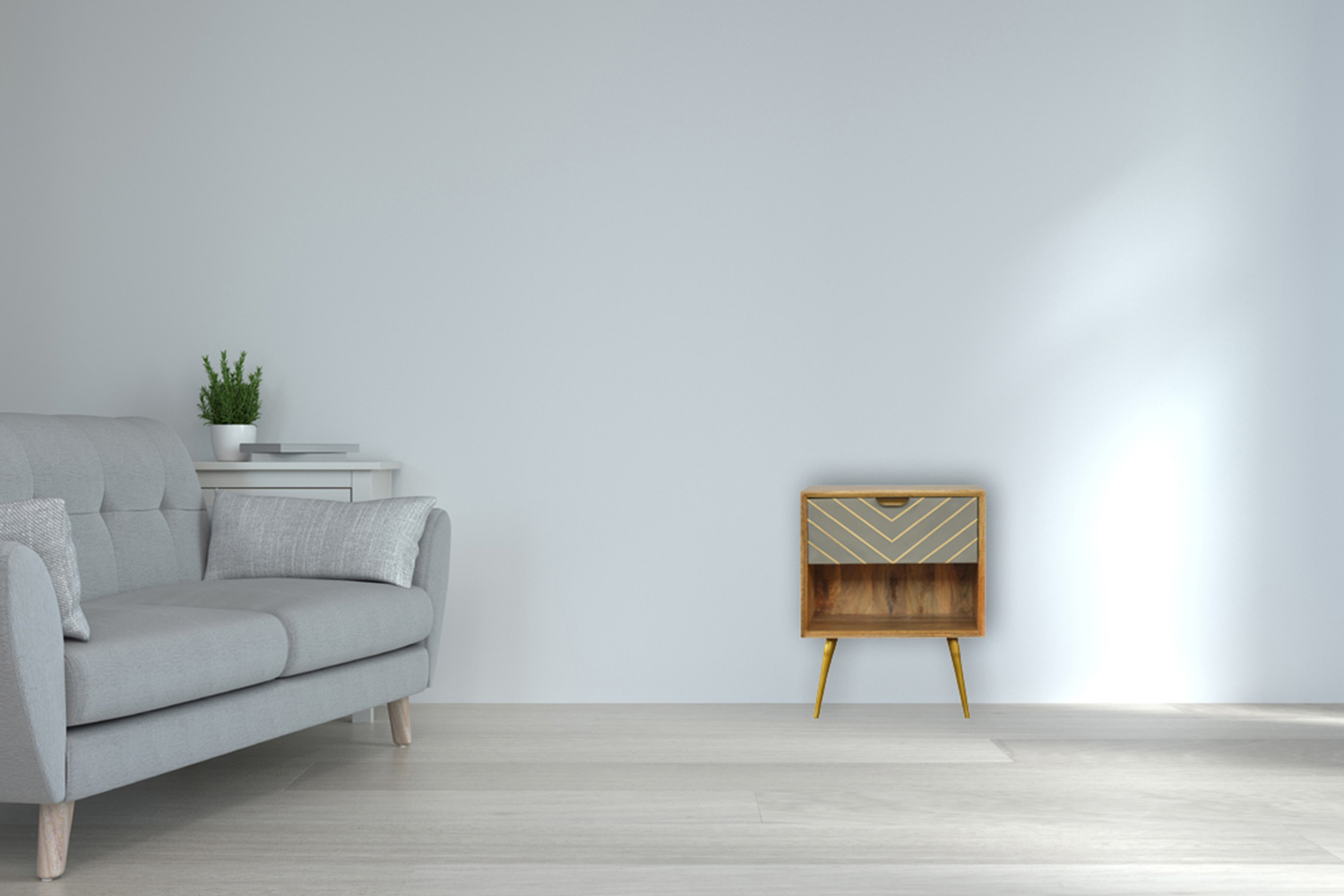 Artisan - Inlay Nightstand with Open Slot in Sleek Cement Brass