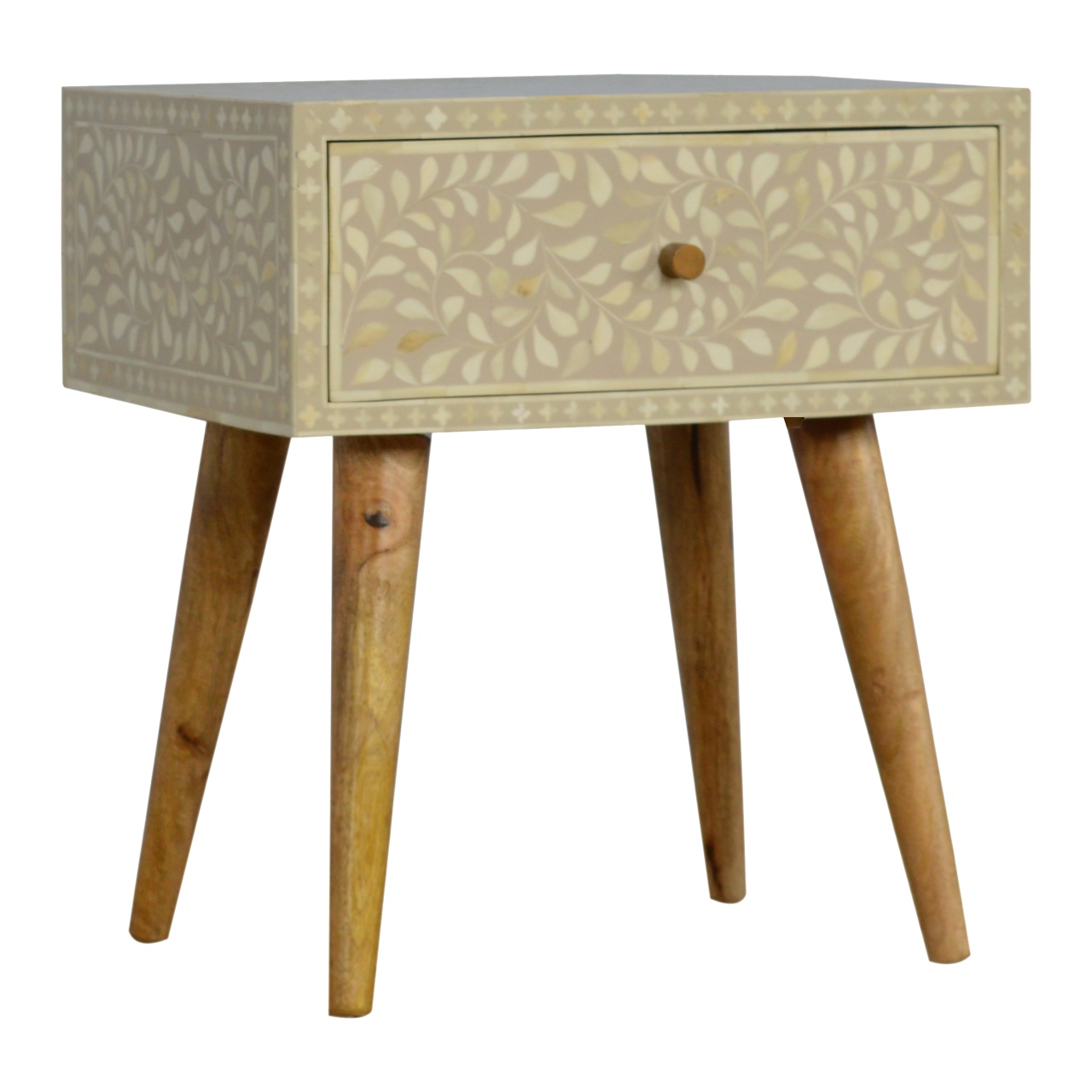 Artisan - Floral Bone Inlay Nightstand in Oak-Ish