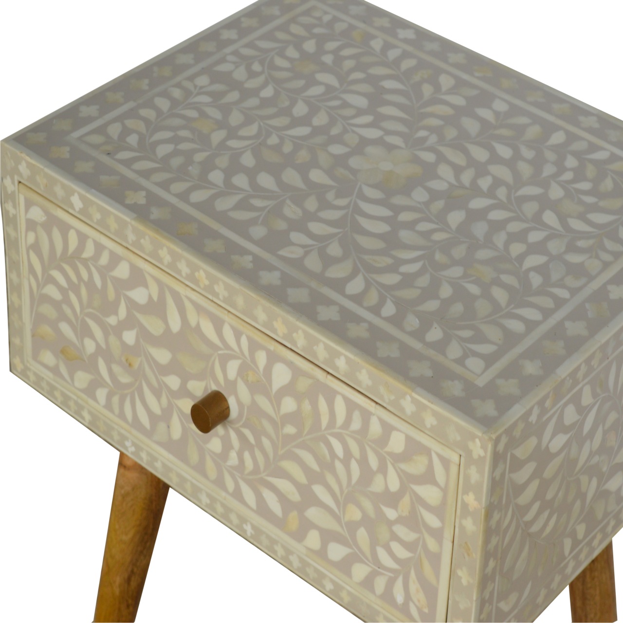 Artisan - Floral Bone Inlay Nightstand in Oak-Ish