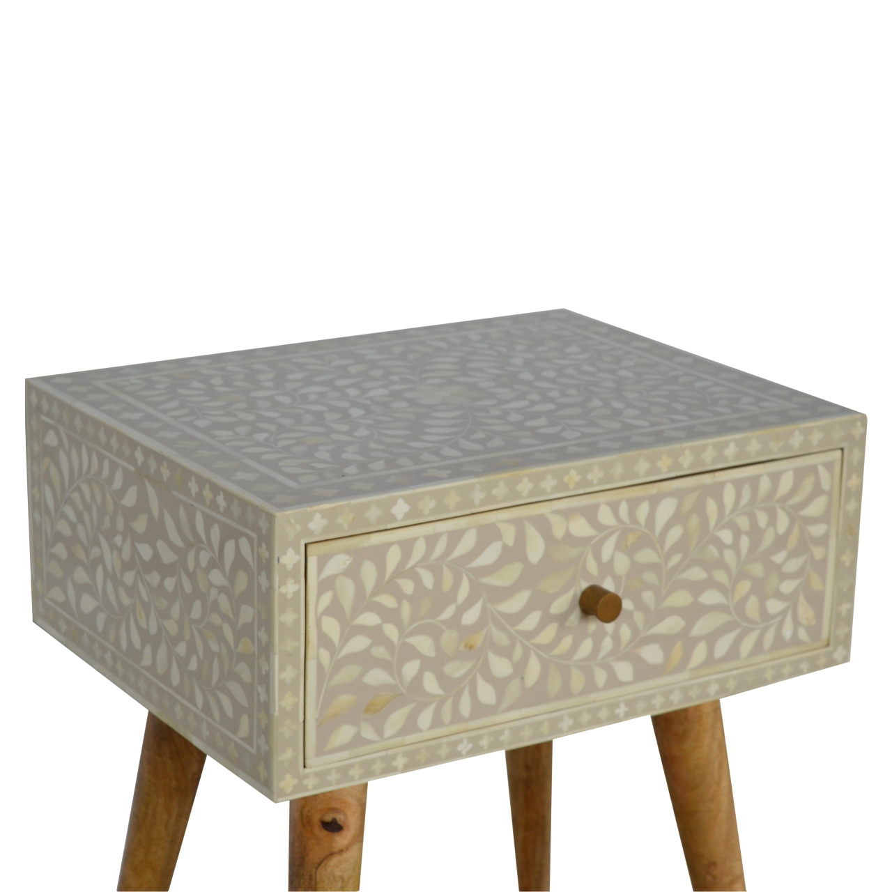 Artisan - Floral Bone Inlay Nightstand in Oak-Ish