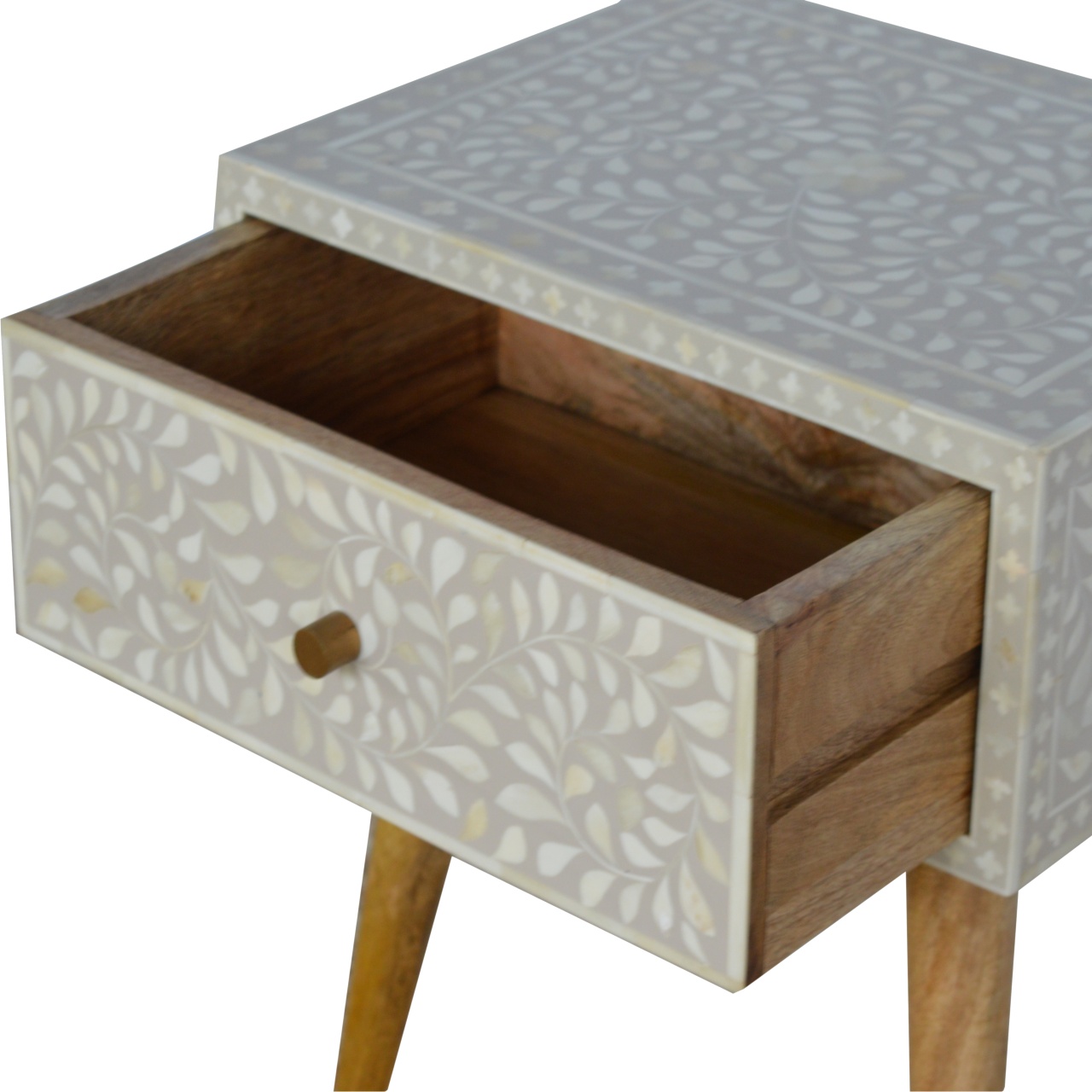 Artisan - Floral Bone Inlay Nightstand in Oak-Ish