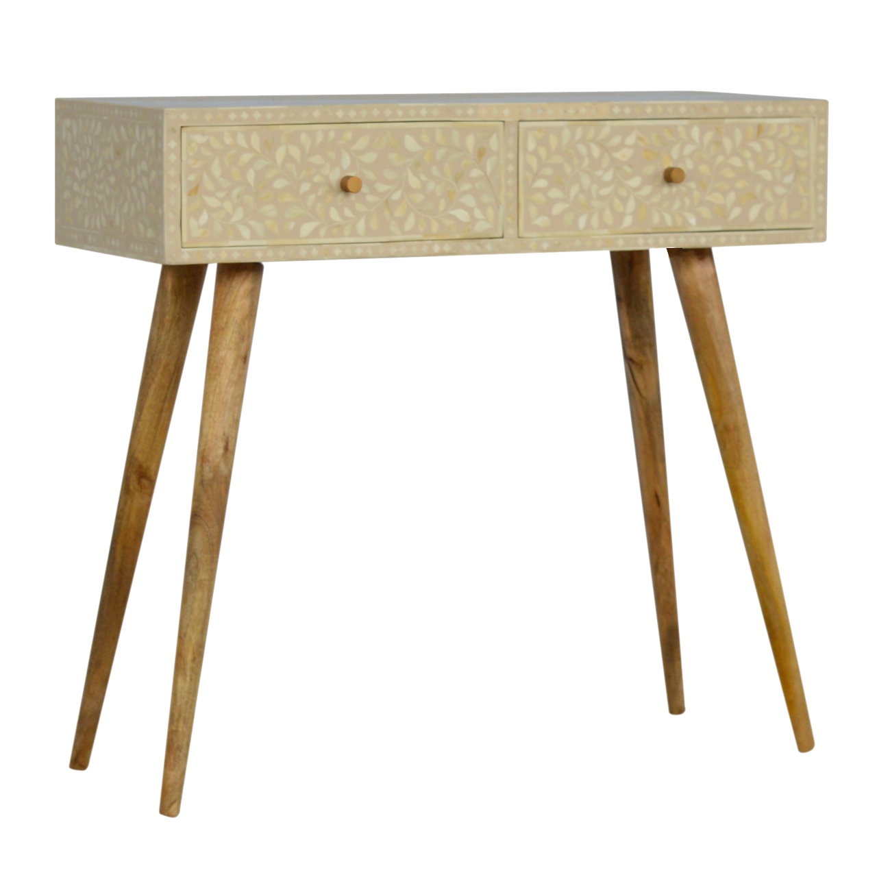 Artisan - Floral Bone Inlay Console Table in Oak-Ish