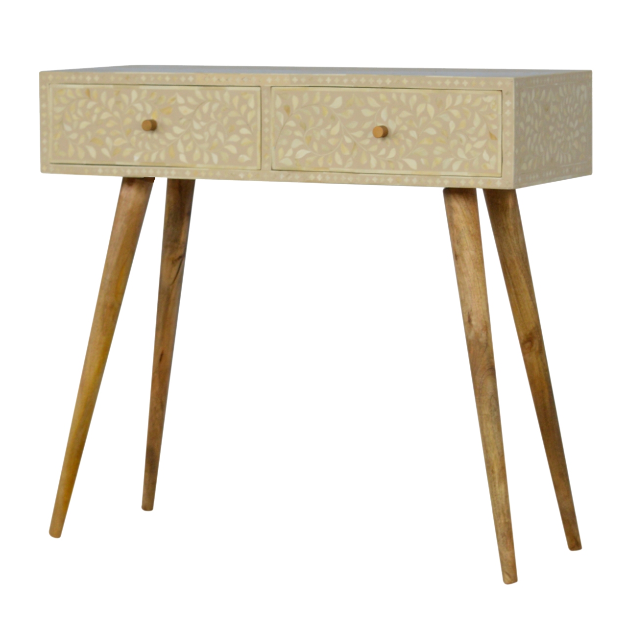 Artisan - Floral Bone Inlay Console Table in Oak-Ish