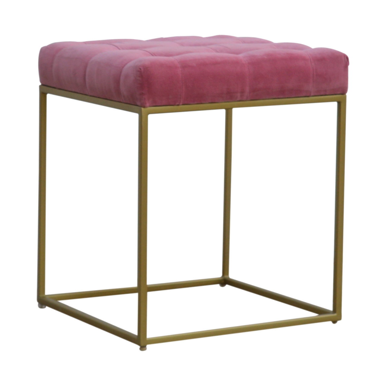 Artisan - Gold Base Footstool in Pink, Velvet