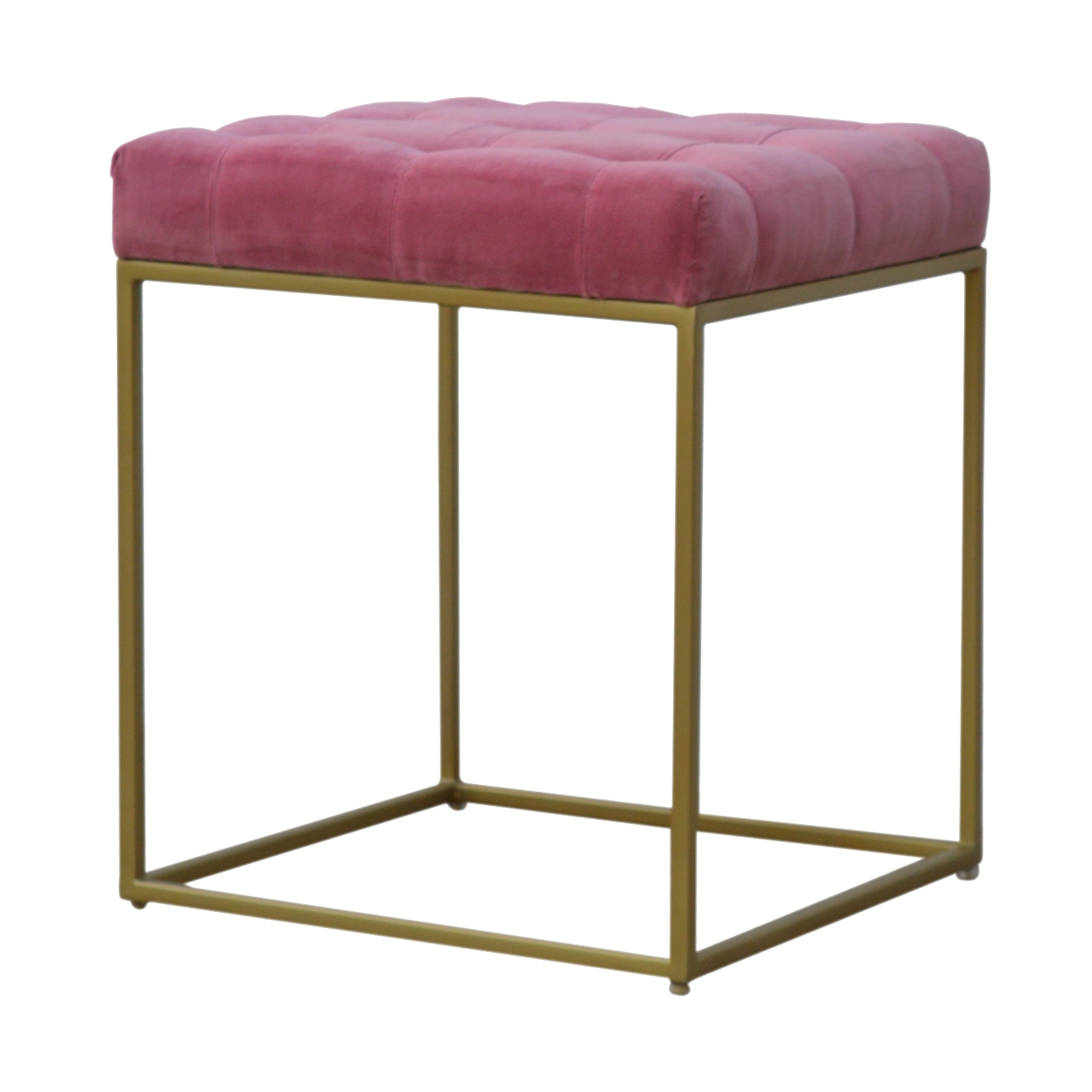 Artisan - Gold Base Footstool in Pink, Velvet