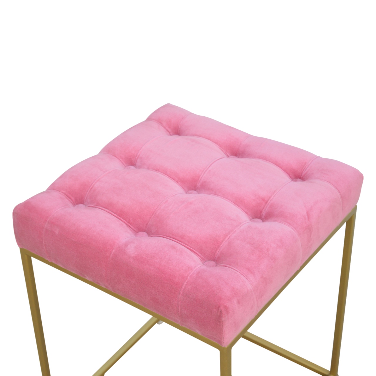 Artisan - Gold Base Footstool in Pink, Velvet