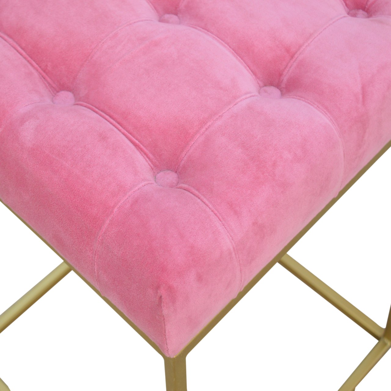 Artisan - Gold Base Footstool in Pink, Velvet