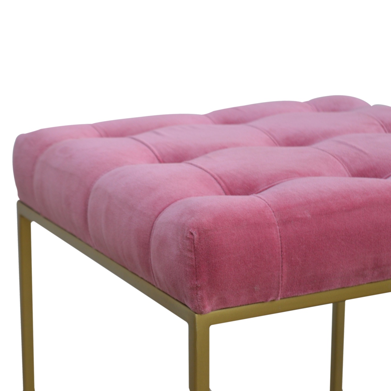 Artisan - Gold Base Footstool in Pink, Velvet