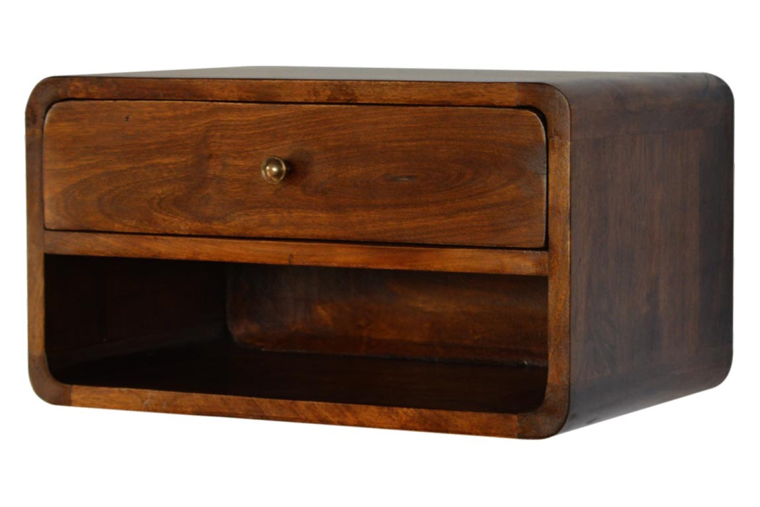 Artisan Curved Wall Mounted Open Slot Bedside - Chestnut