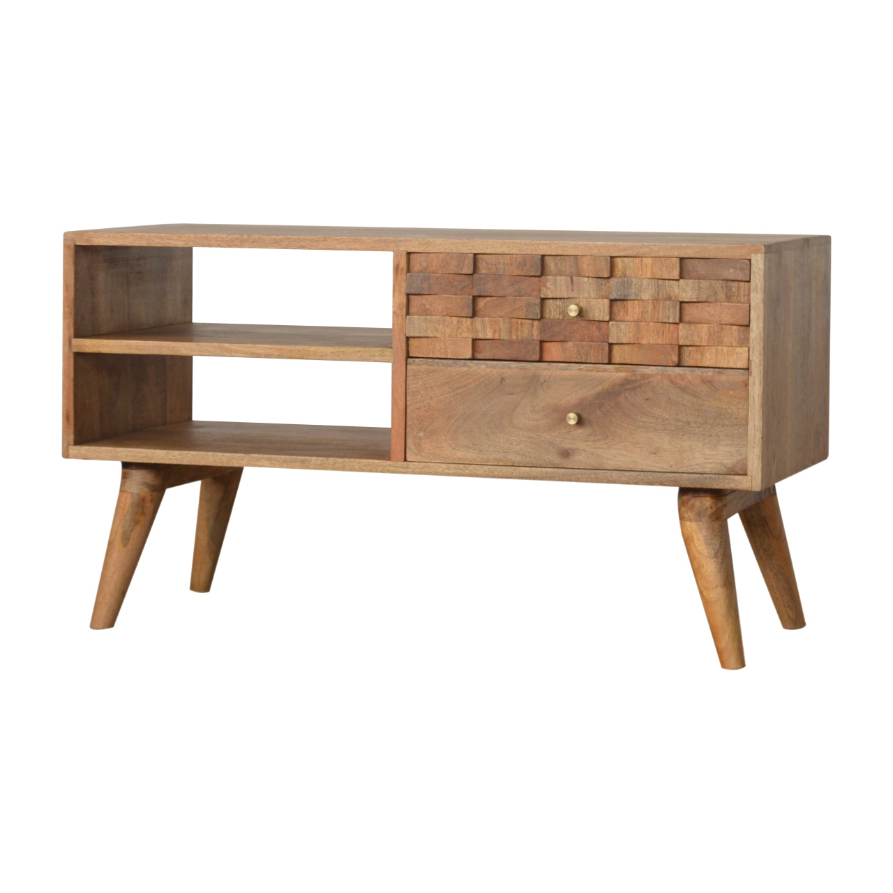 Artisan - Tile Carved TV Unit in Oak-Ish