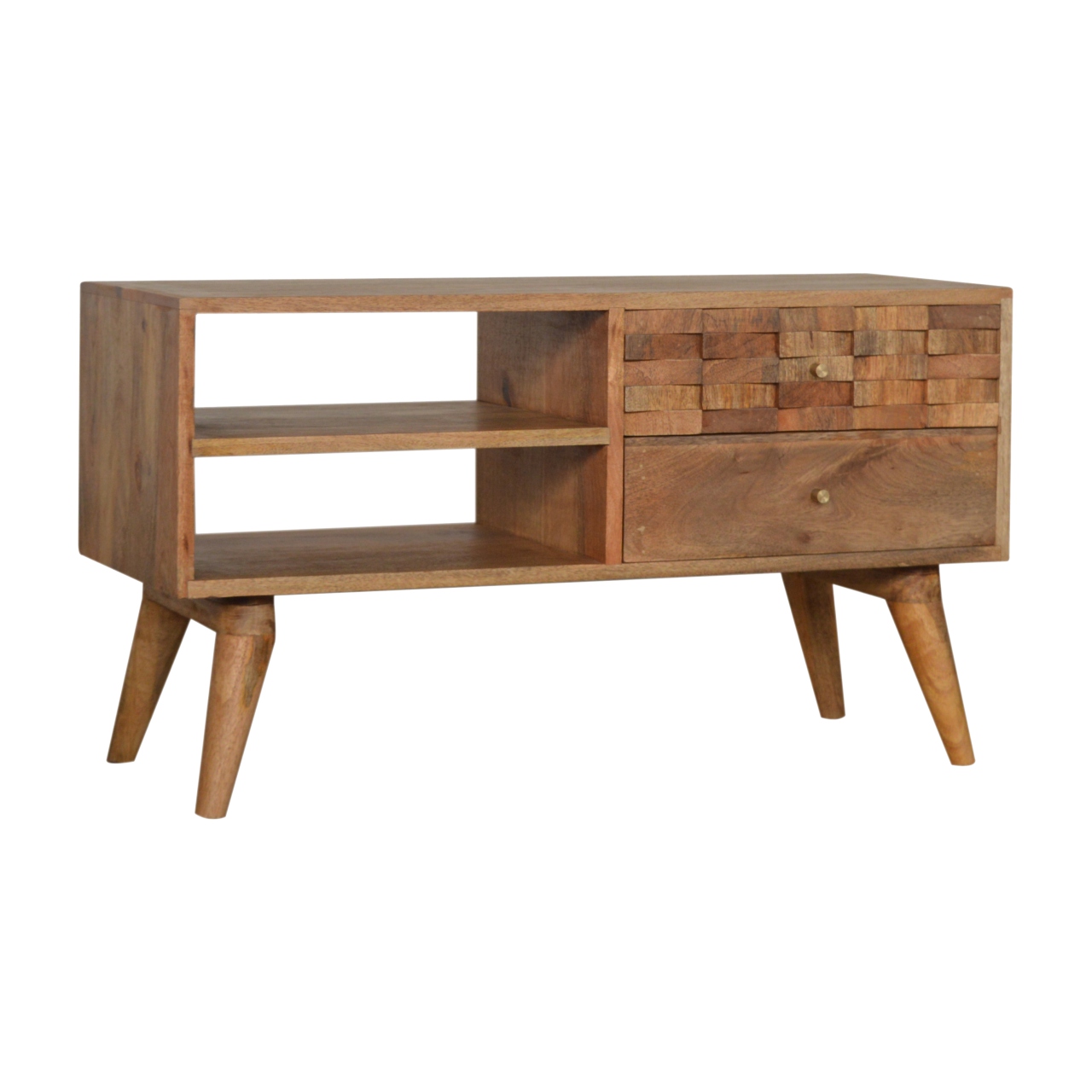 Artisan - Tile Carved TV Unit in Oak-Ish