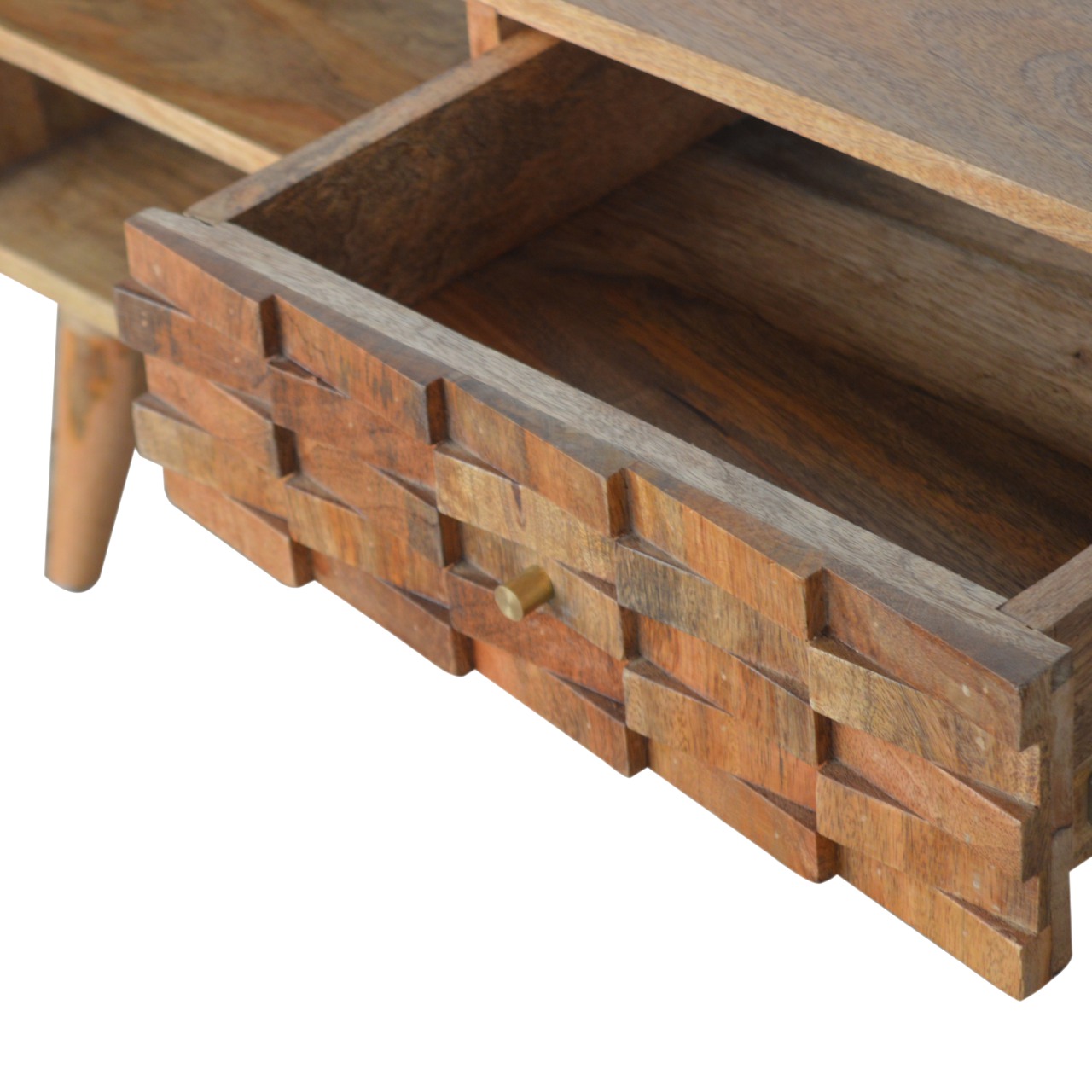 Artisan - Tile Carved TV Unit in Oak-Ish