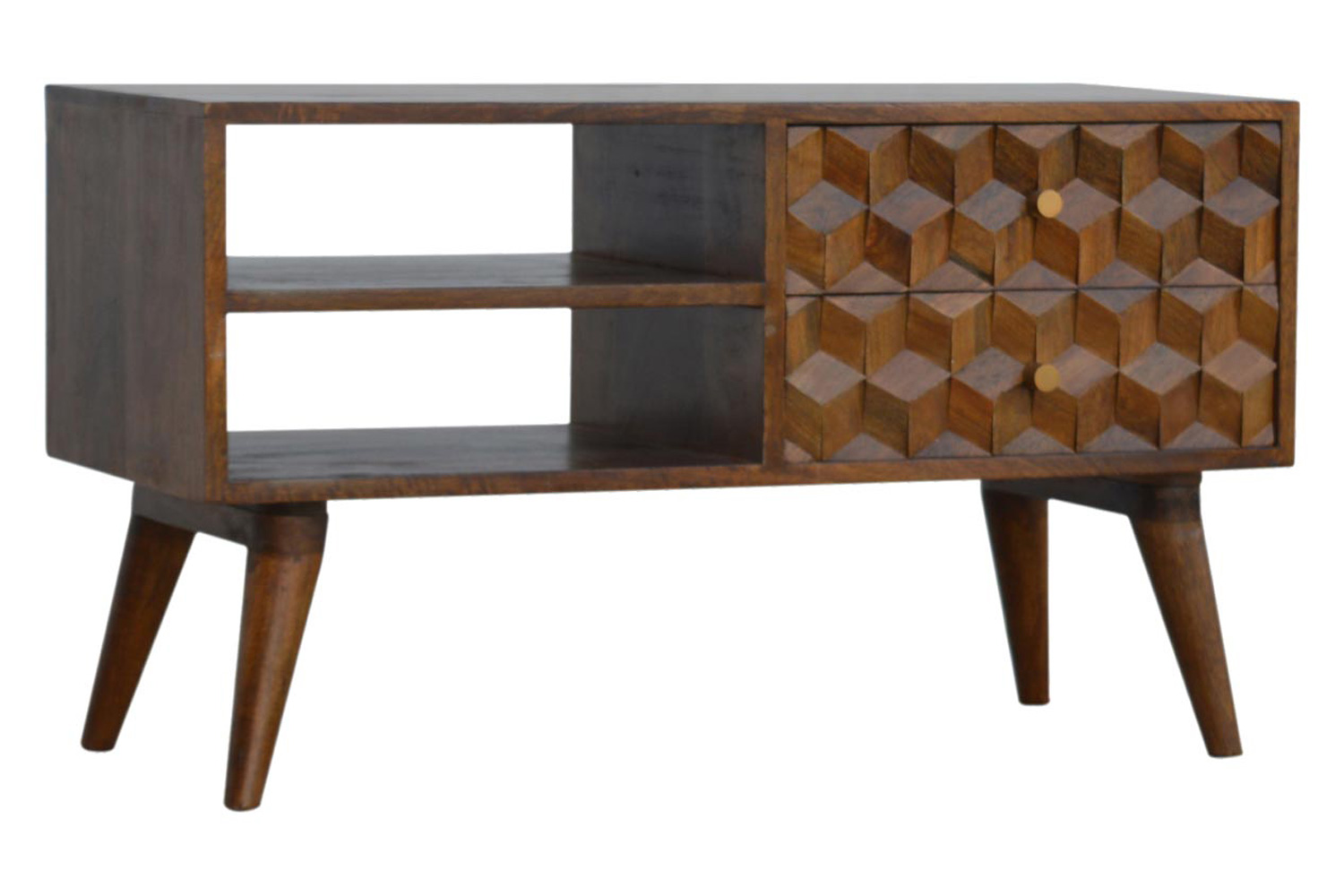 Artisan Cube Carved Media Unit - Chestnut