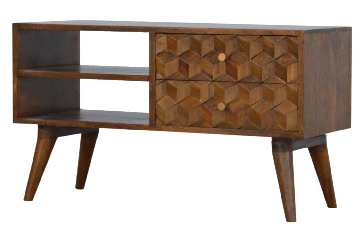 Artisan Cube Carved Media Unit - Chestnut