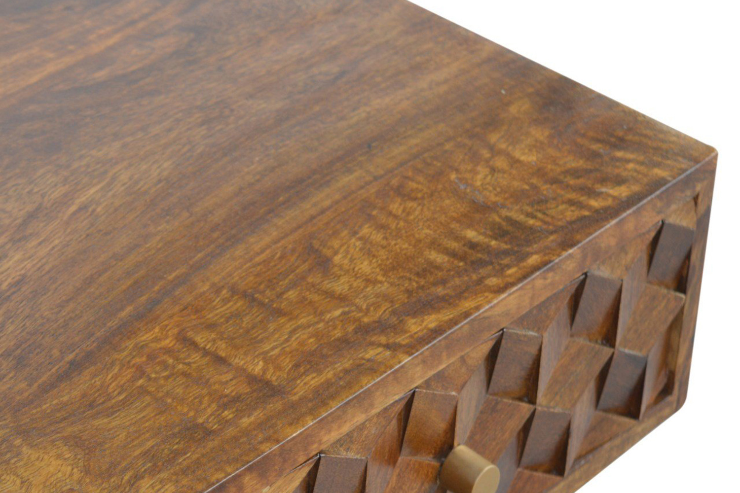 Artisan Cube Carved Console Table - Chestnut