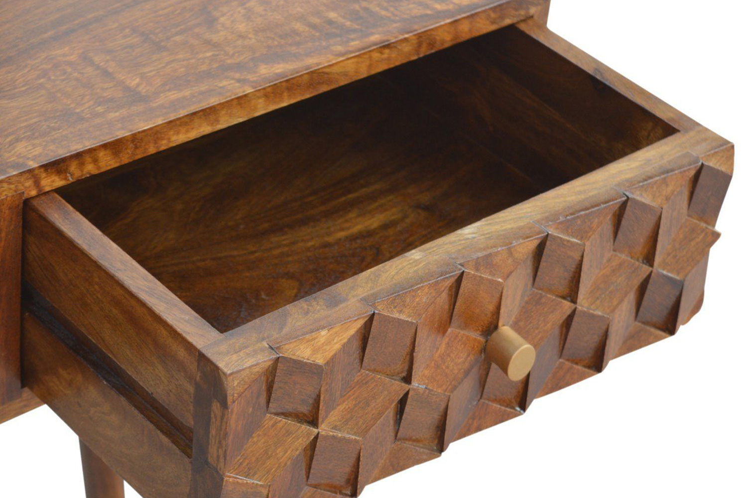 Artisan Cube Carved Console Table - Chestnut