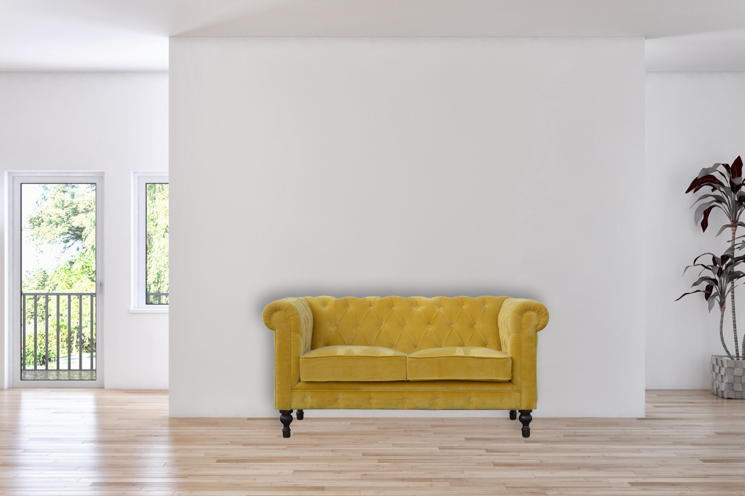 Artisan Chesterfield Sofa with 2 Seater - Mustard, Velvet