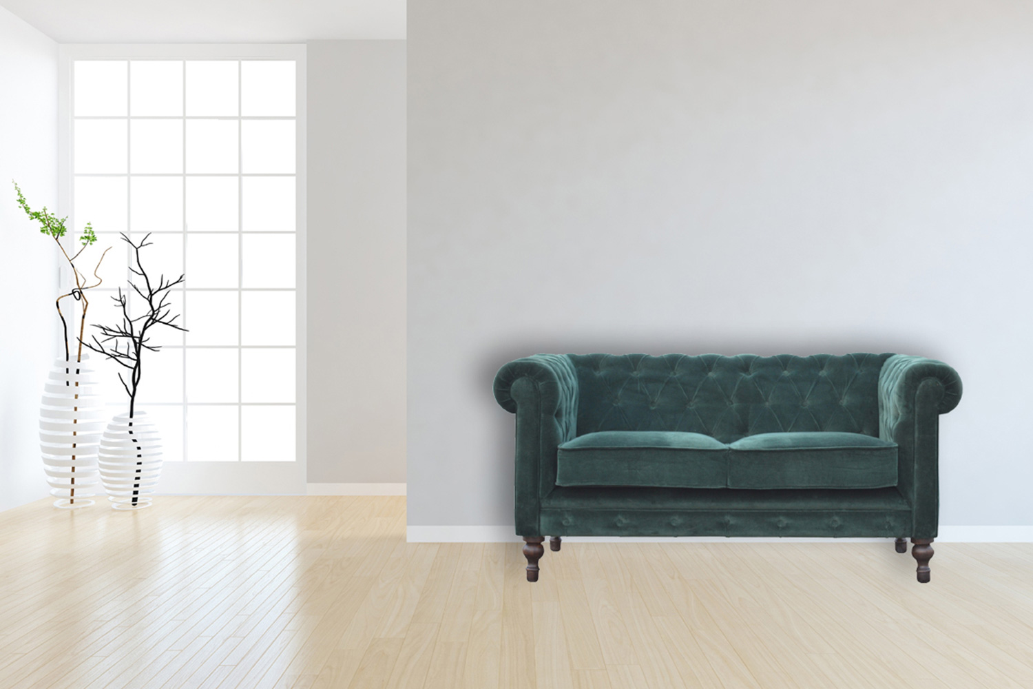 Artisan Chesterfield Sofa with 2 Seater - Emerald Green, Velvet