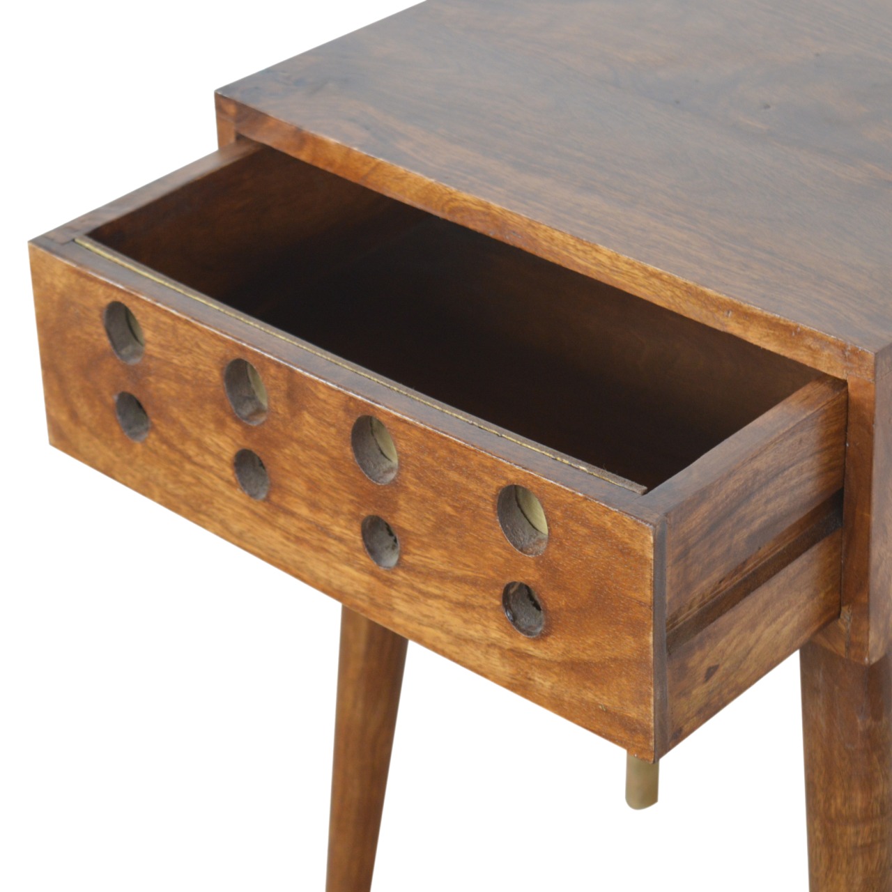 Artisan - Cut-Out Nightstand with 1 Drawers in Chestnut, Brass