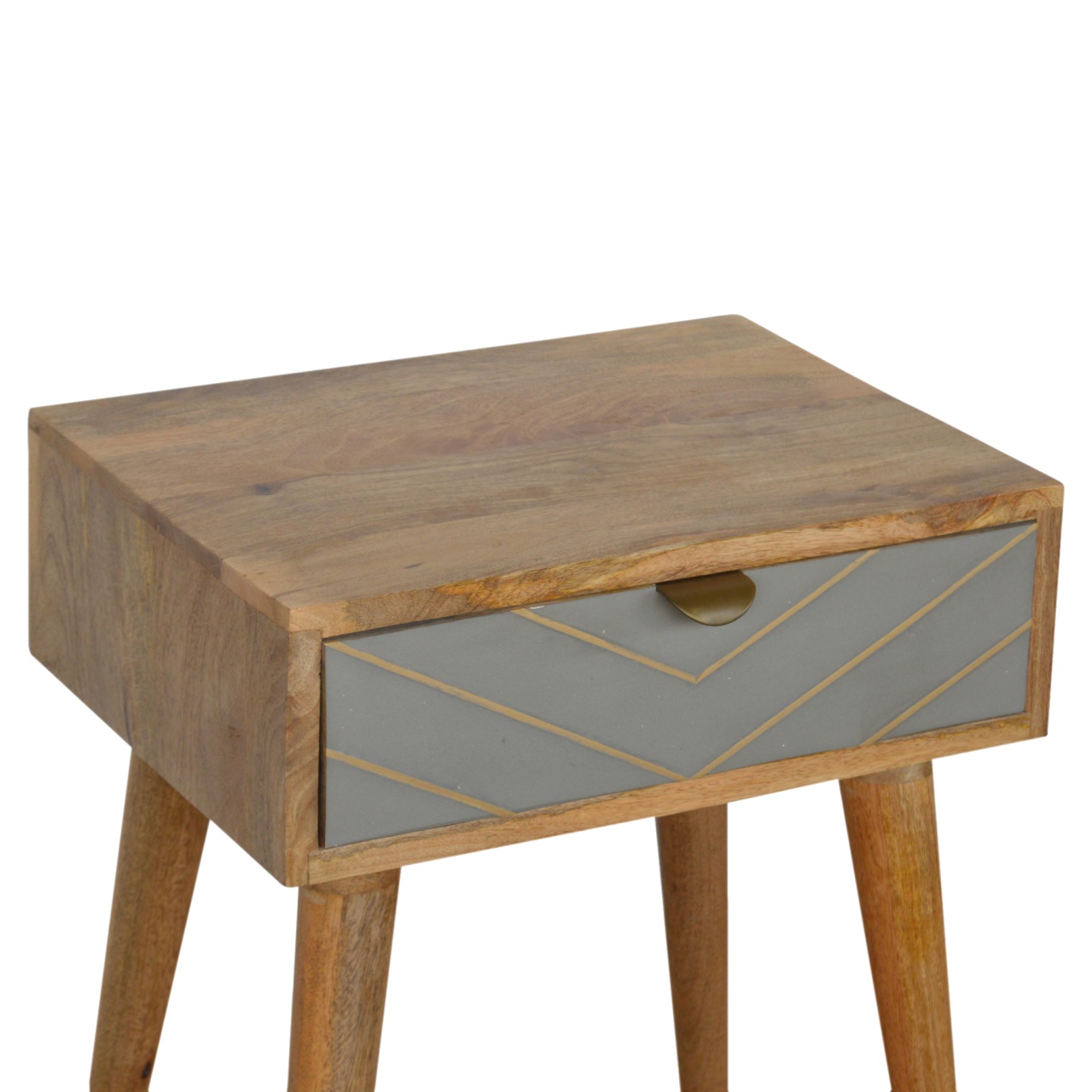 Artisan - Inlay Nightstand in Sleek Cement, Brass