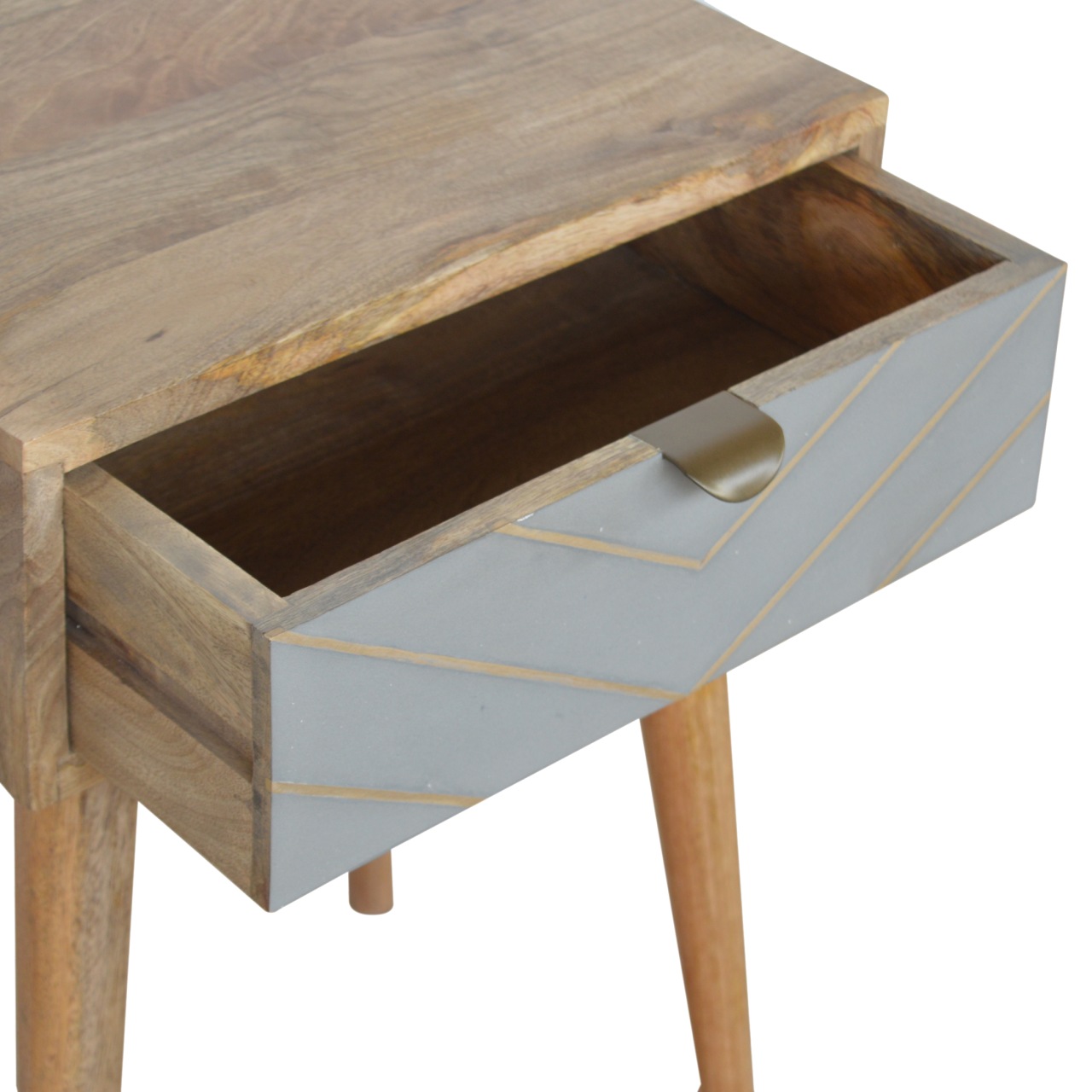 Artisan - Inlay Nightstand in Sleek Cement, Brass