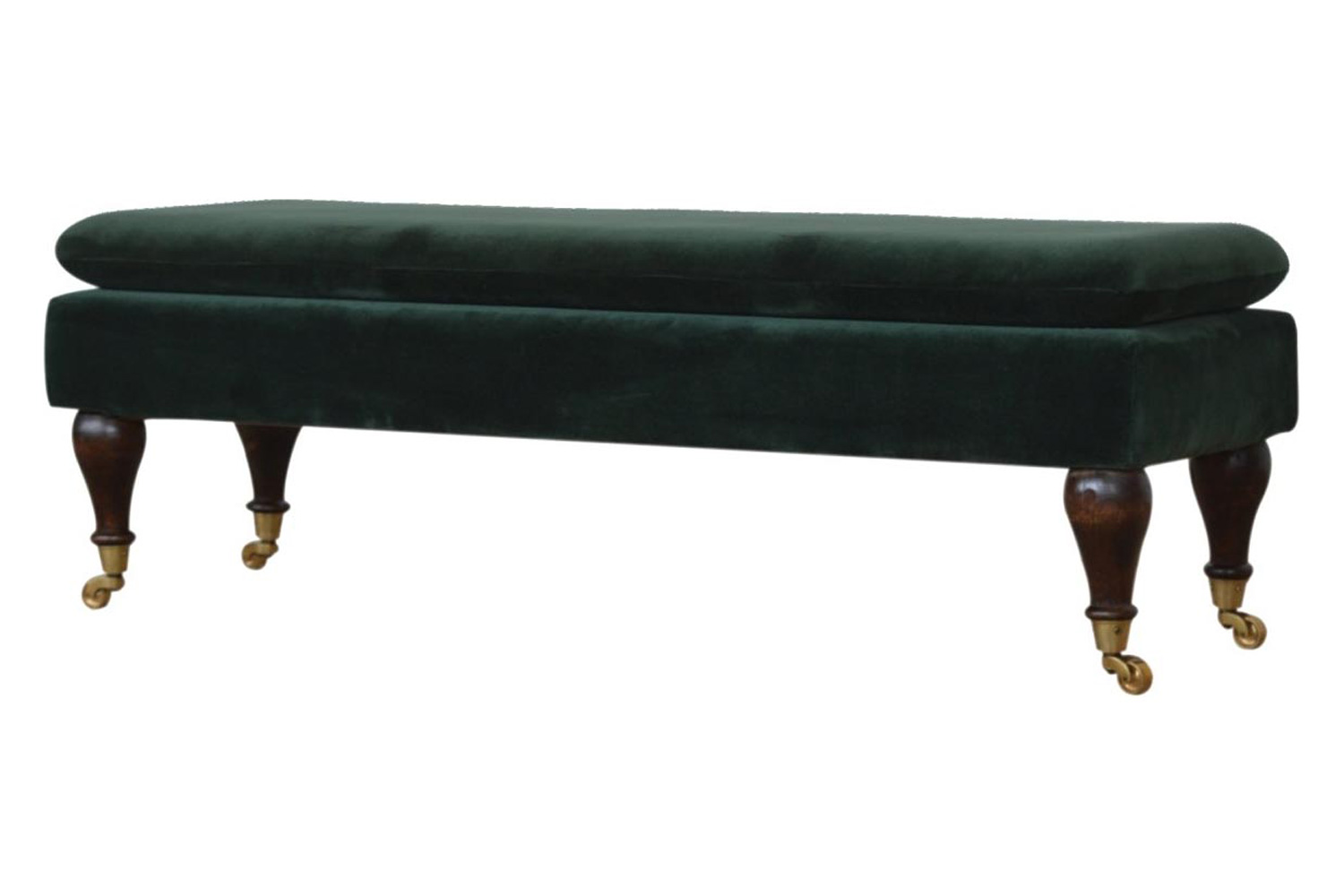 Artisan Bench with Castor Legs - Green, Velvet