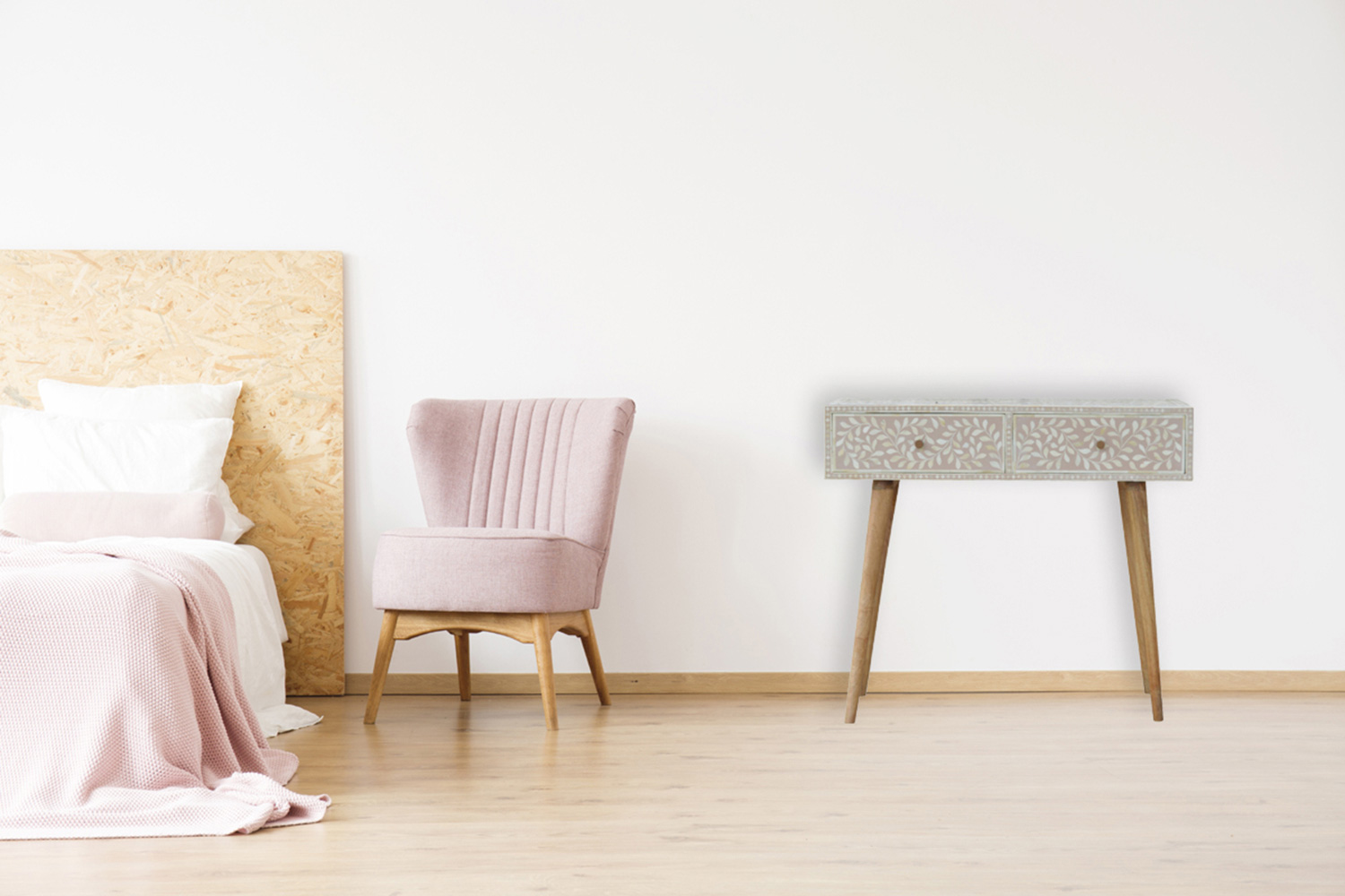 Artisan - Light Taupe Floral Bone Inlay Console Table