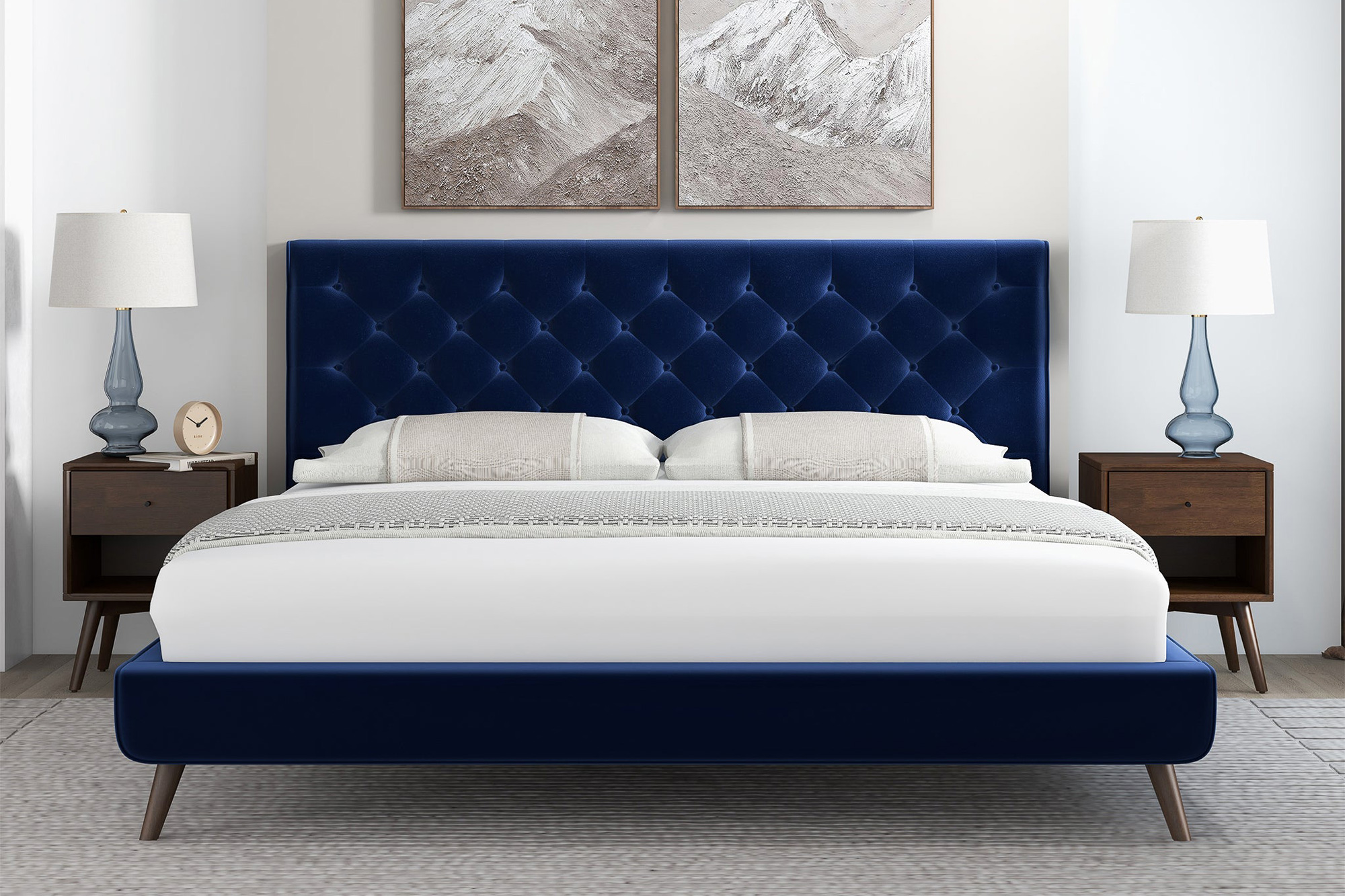 Ashcroft Dillon Velvet Platform Bed - Blue, King Size