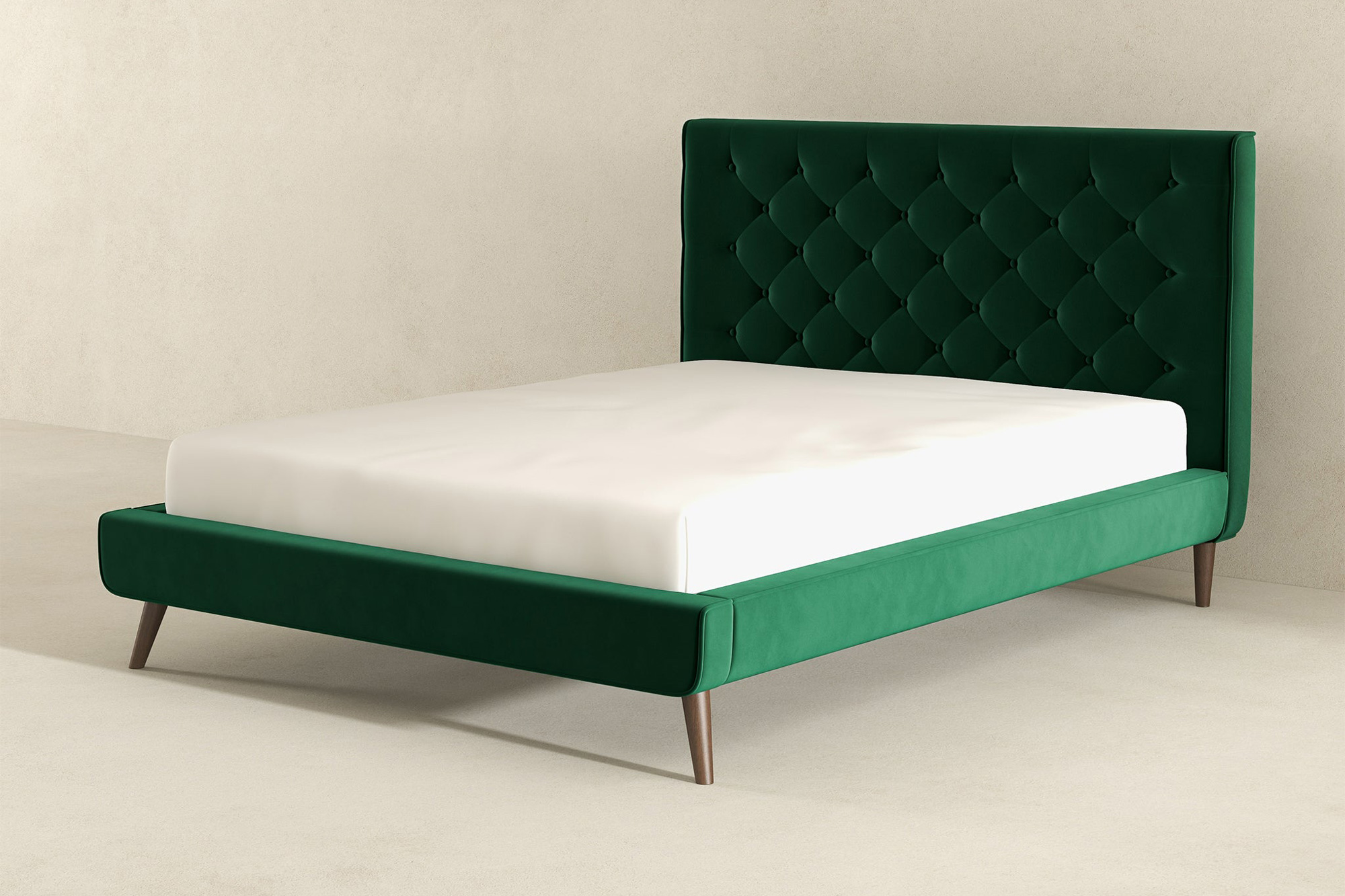 Ashcroft Dillon Velvet Platform Bed - Green, Queen Size