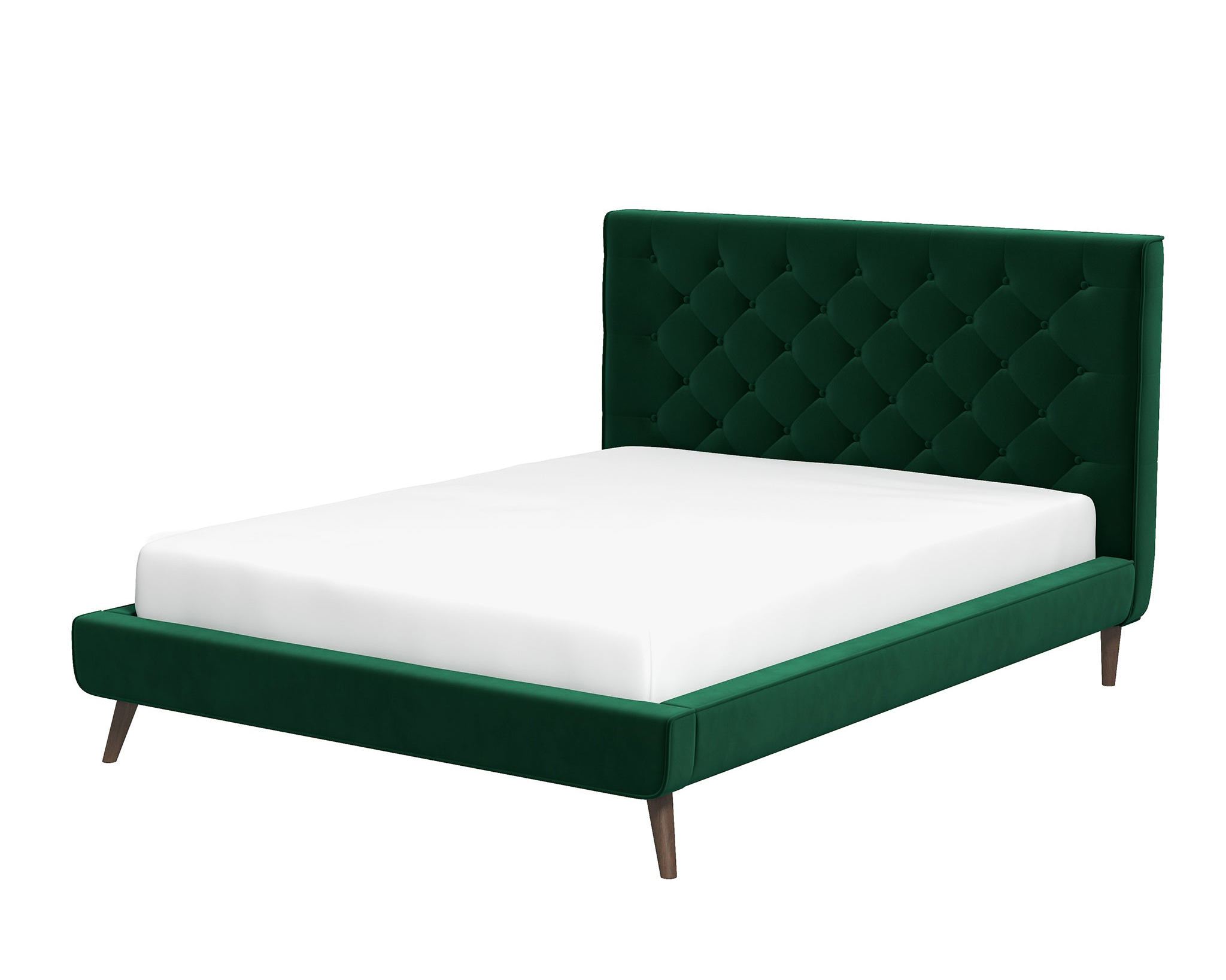 Ashcroft Dillon Velvet Platform Bed - Green, Queen Size