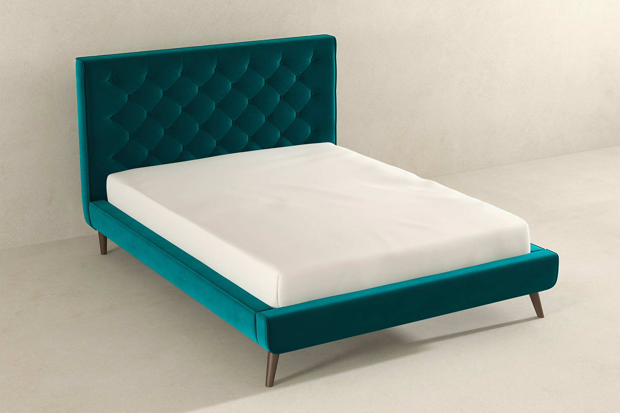 Ashcroft Dillon Velvet Platform Bed - Teal, Queen Size