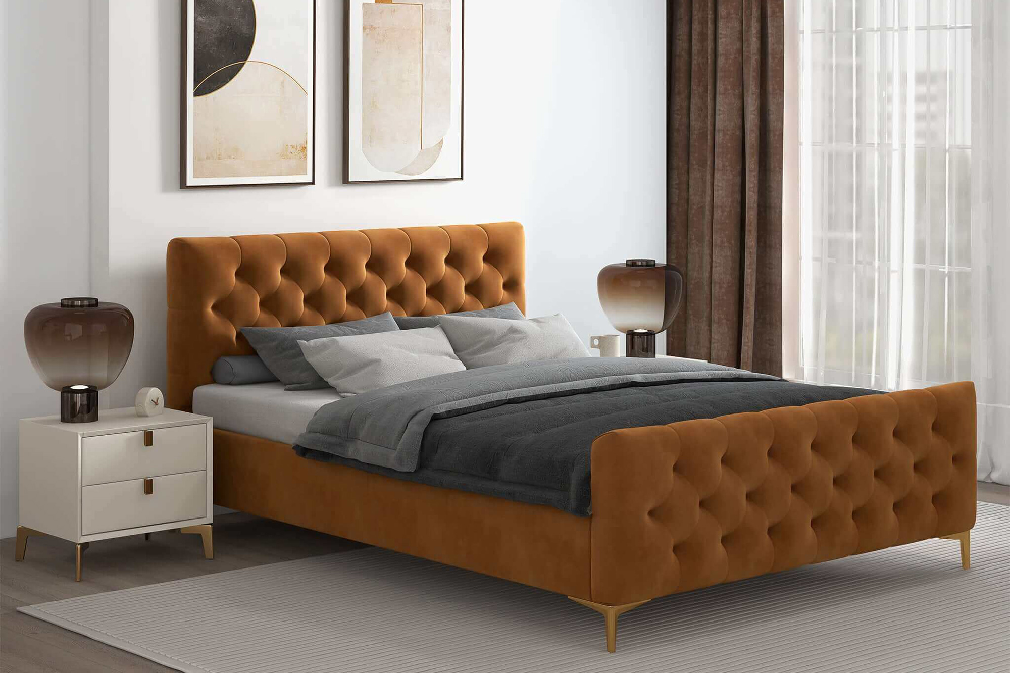 Ashcroft™ Bailey Mid-Century Modern King Platform Bed - Cognac