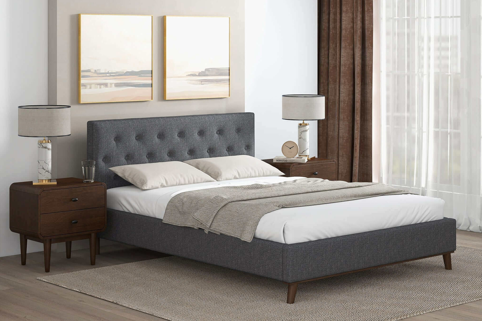 Ashcroft™ Graceville Fabric Platform Bed - Gray, Queen Size