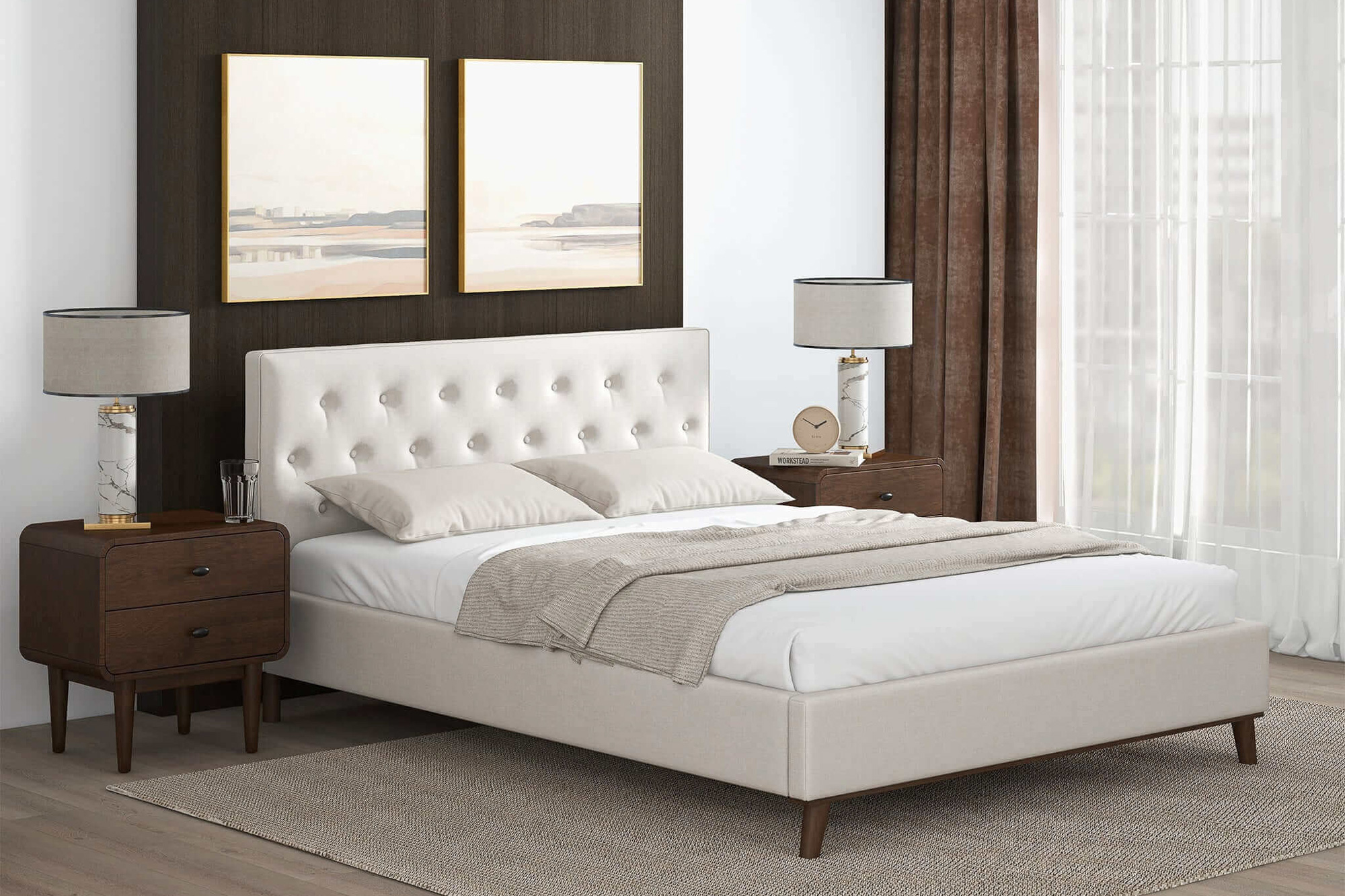 Ashcroft Graceville Fabric Platform Bed - Beige, Queen Size