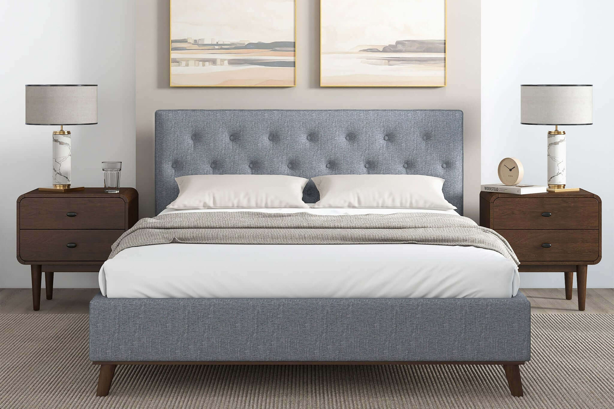 Ashcroft™ Graceville Fabric Platform Bed - Light Gray, Queen Size