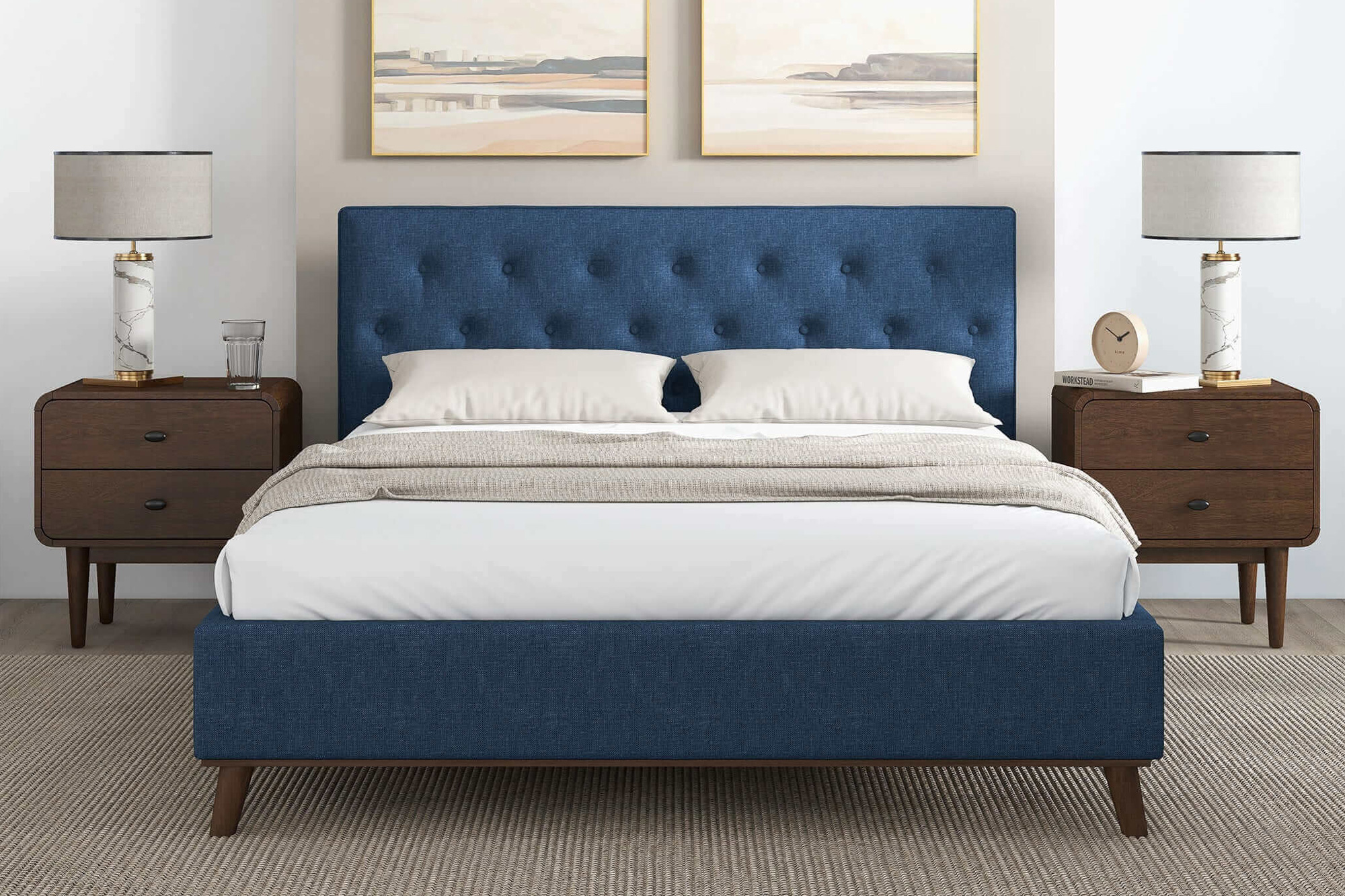 Ashcroft™ Graceville Fabric Platform Bed - Blue, Queen Size