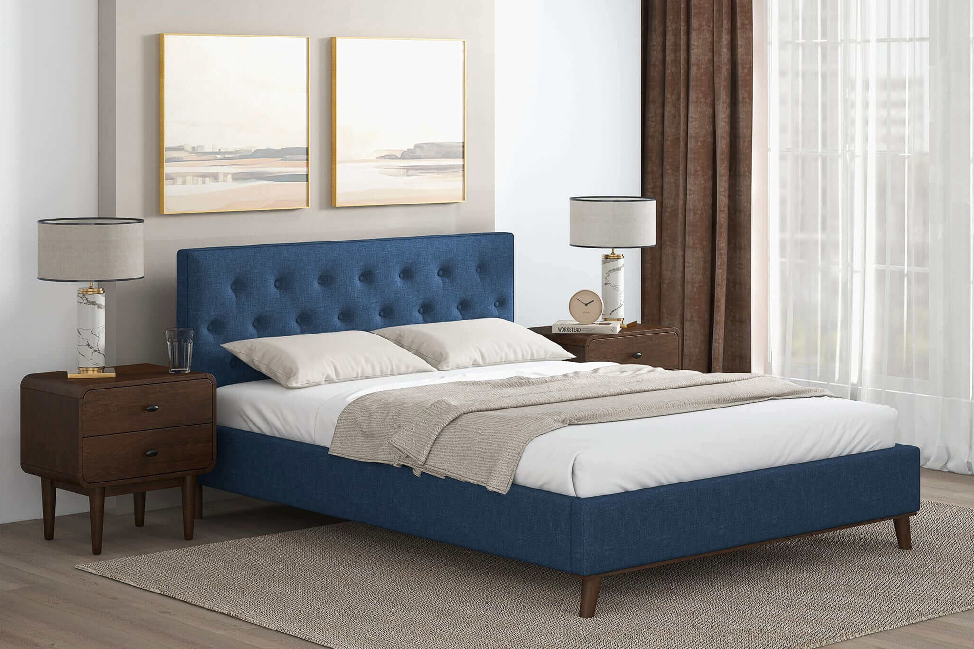 Ashcroft™ Graceville Fabric Platform Bed - Blue, Queen Size