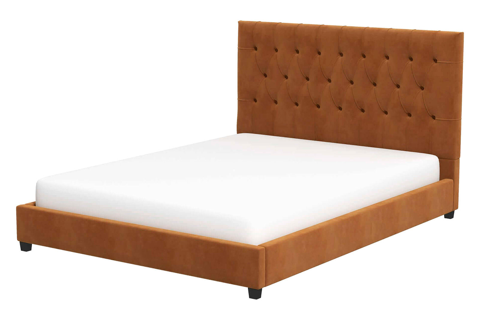 Ashcroft Donald Mid-Century Modern Velvet Platform Bed - Cognac, Queen Size