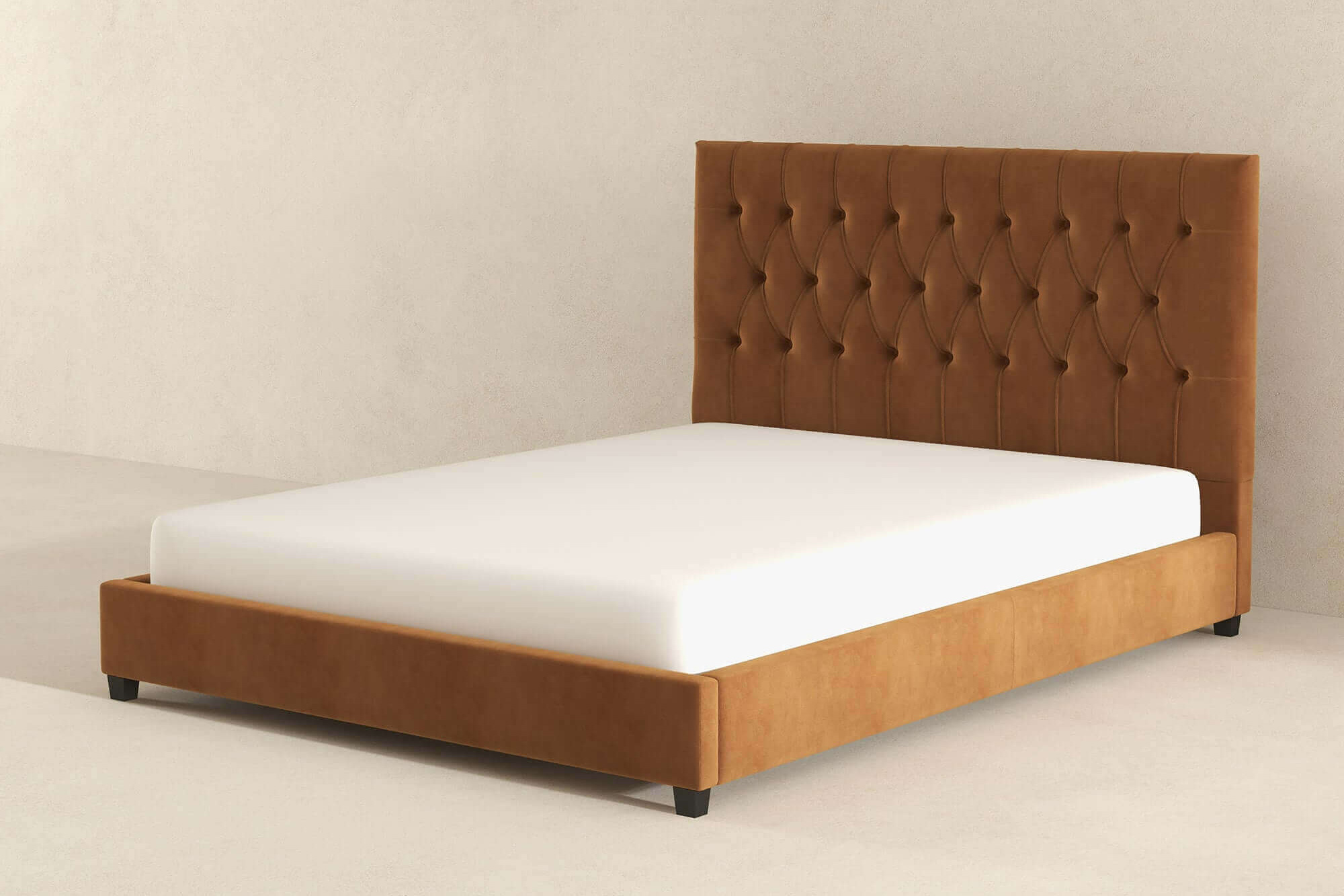 Ashcroft Donald Mid-Century Modern Velvet Platform Bed - Cognac, Queen Size