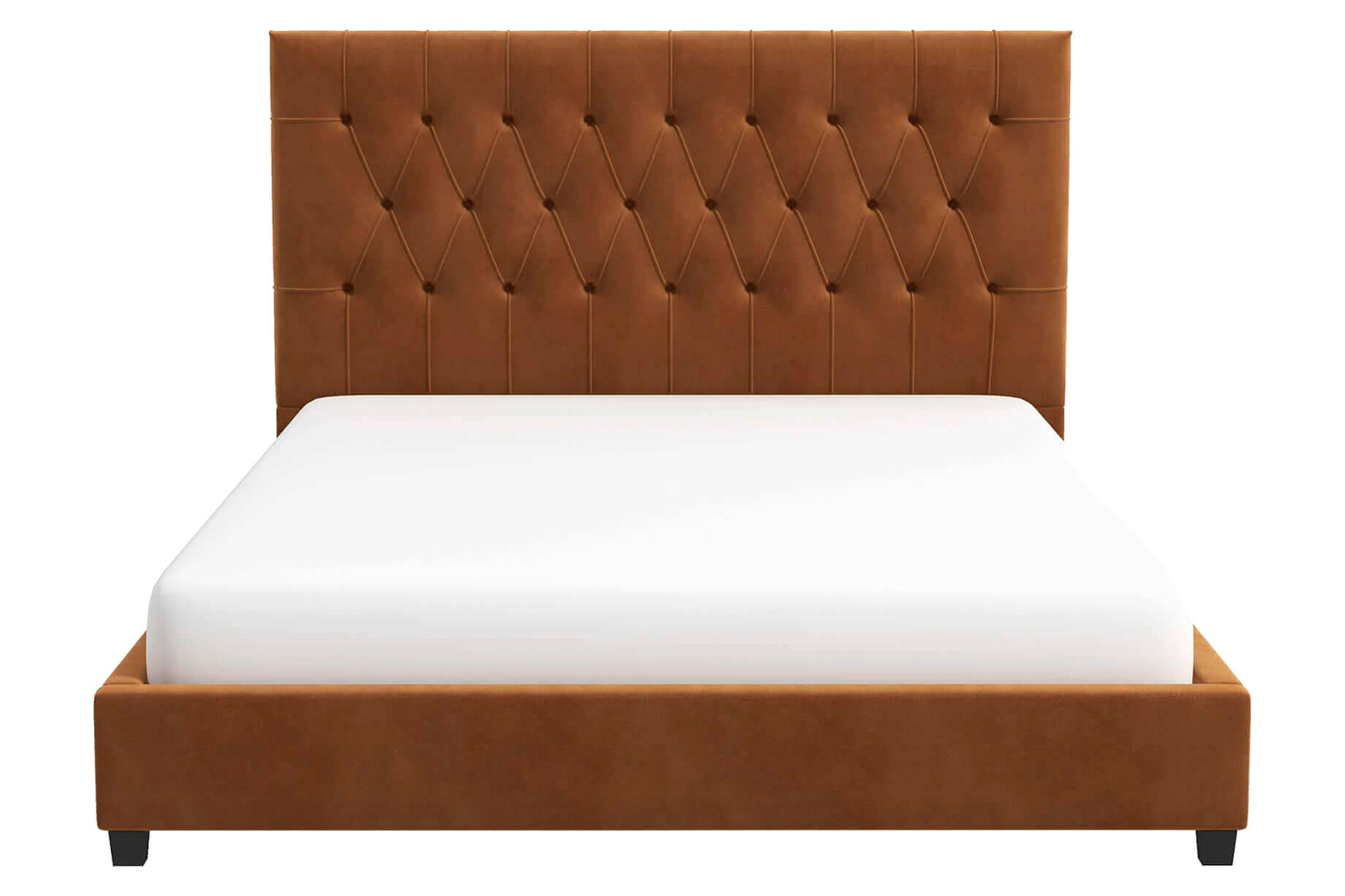 Ashcroft Donald Mid-Century Modern Velvet Platform Bed - Cognac, King Size