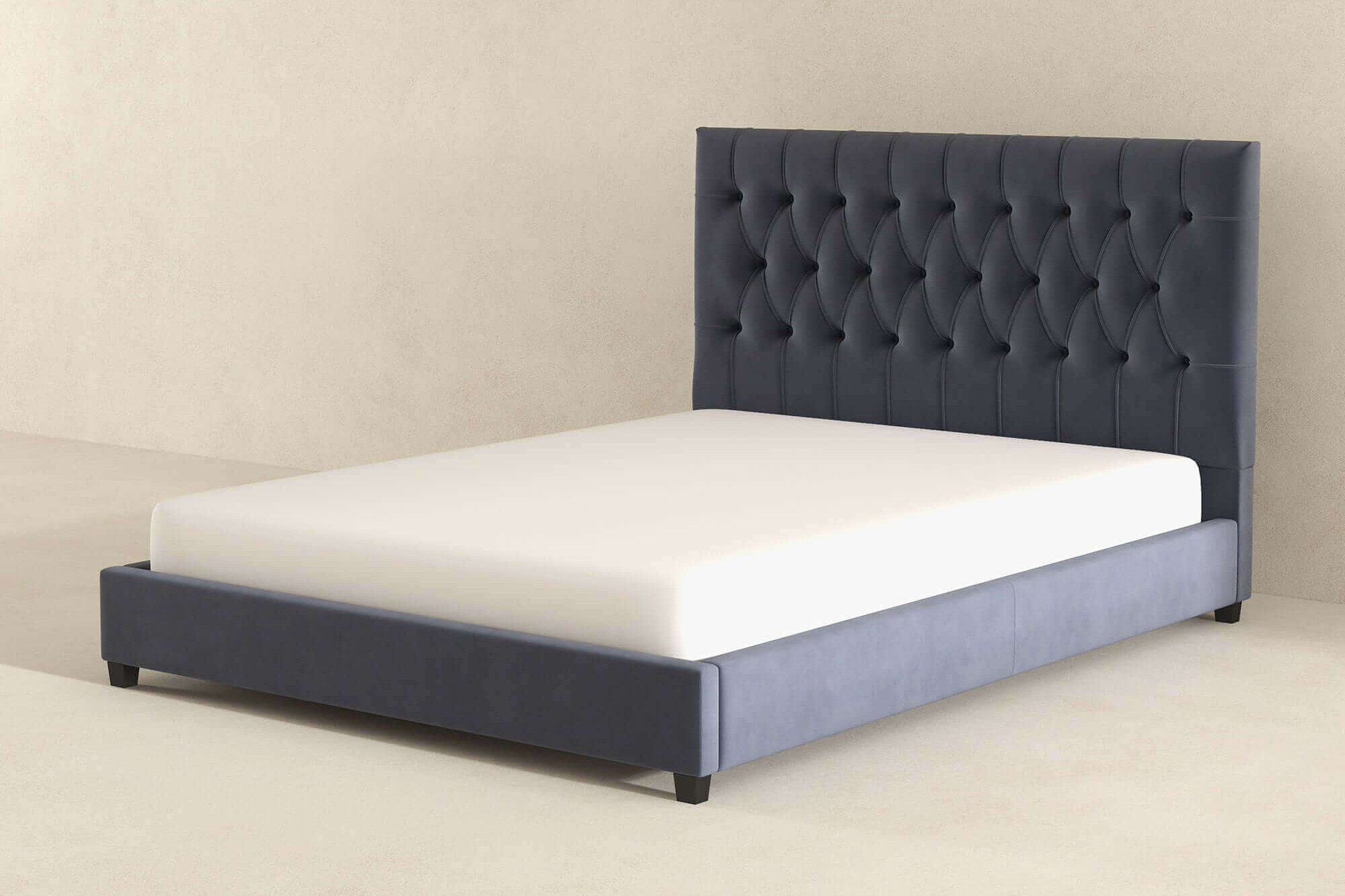 Ashcroft Donald Mid-Century Modern Velvet Platform Bed - Gray, Queen Size