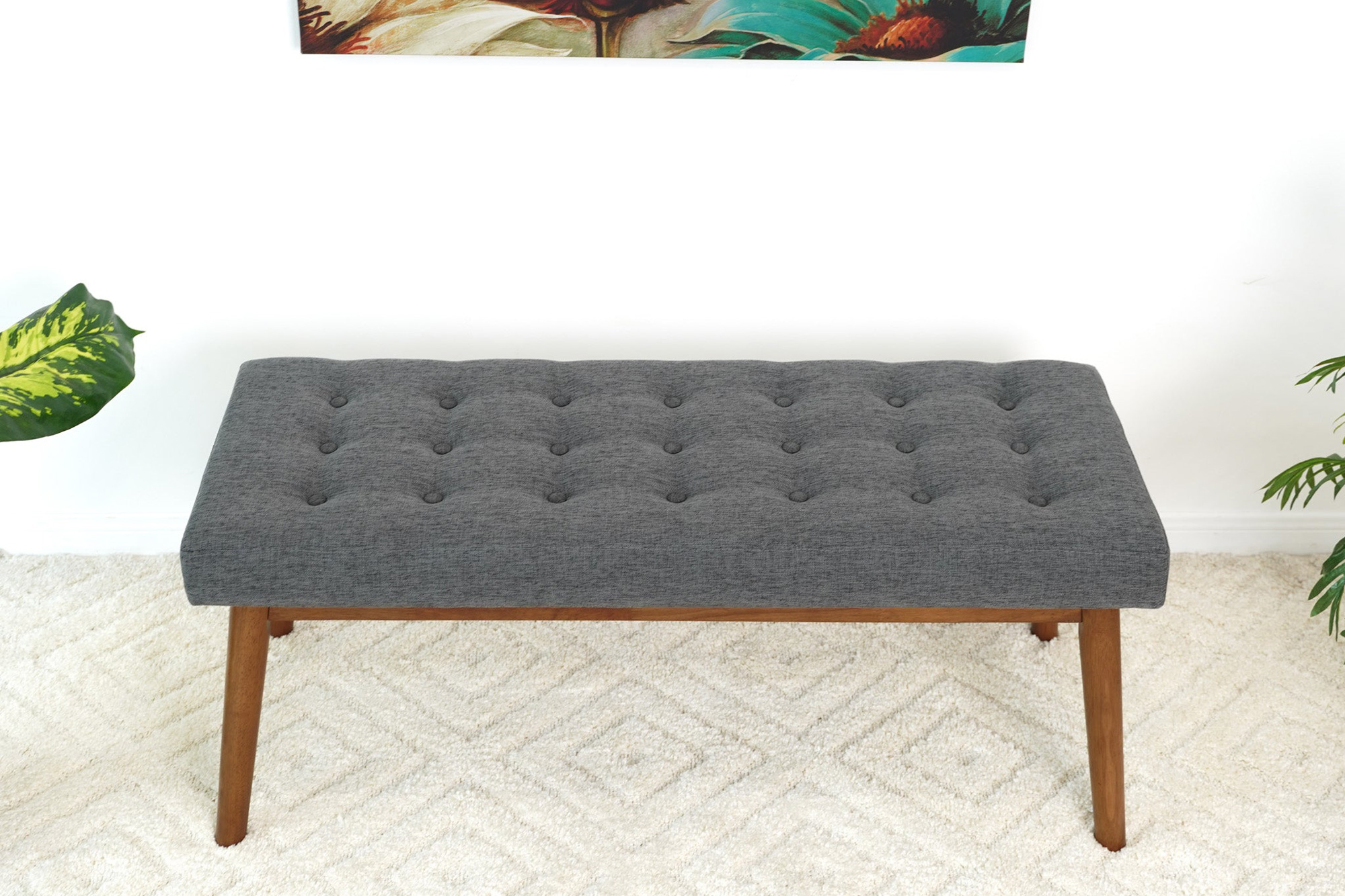 Ashcroft Delilah Modern Fabric Bench - Gray