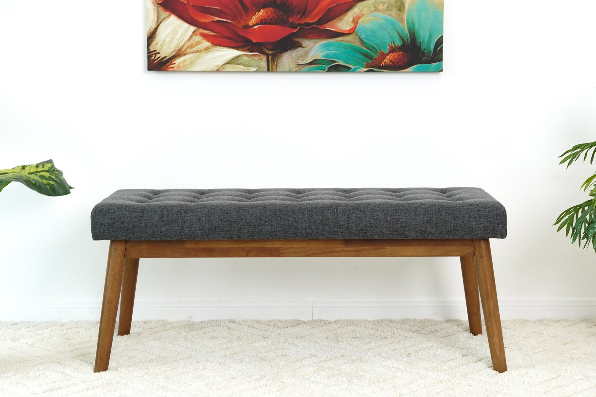 Ashcroft Delilah Modern Fabric Bench - Gray